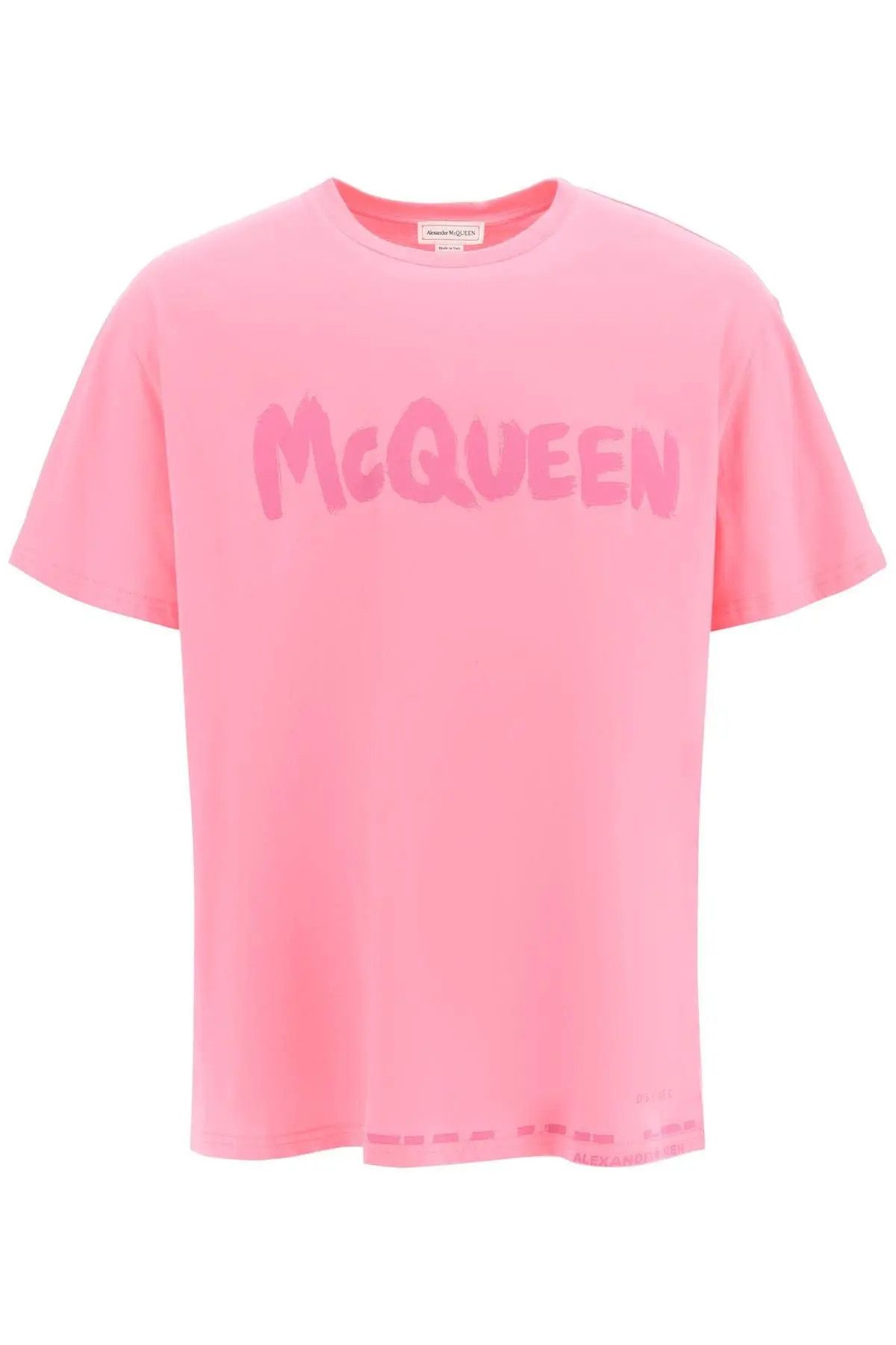 image of Alexander Mcqueen O1S22I1N0224 Graffiti Oversized T-Shirt In Pink, Men's (Size Small)