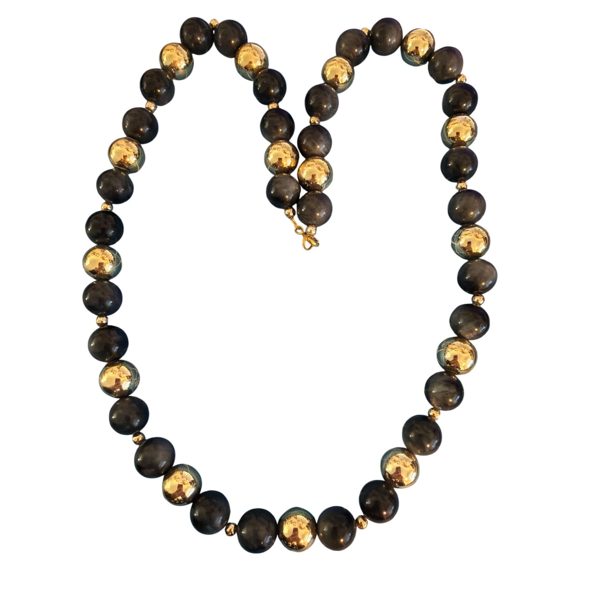 Other Vintage Acrylic Bead Necklace Black Gray Gold Tone Classic 2 Size ONE SIZE - 4 Thumbnail