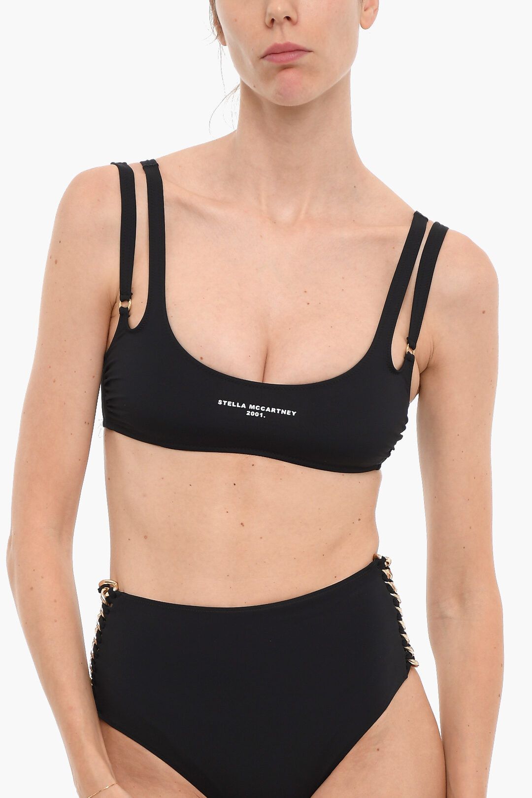 Stella McCartney og1mm0824 Bikini Top With Logo-Print in Black Size XS / US 0-2 / IT 36-38 - 1 Thumbnail