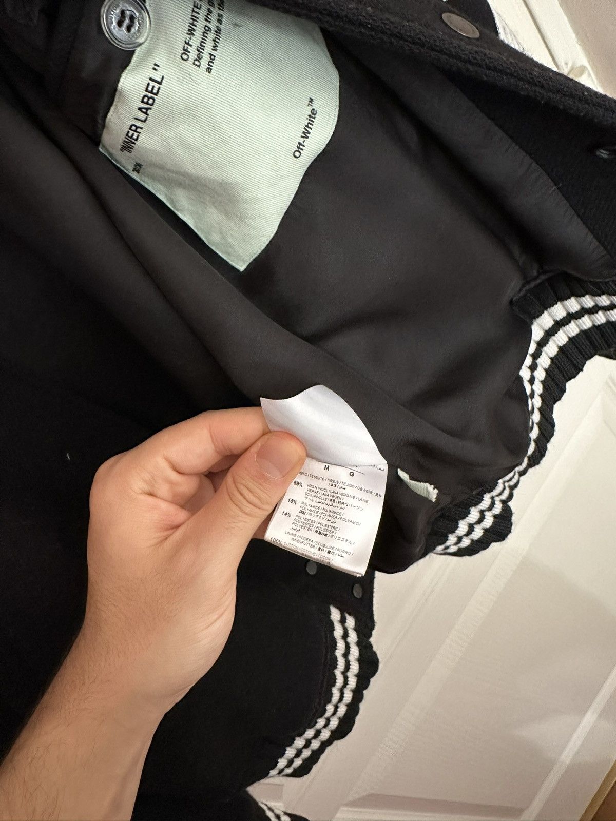 Off-White Off-White Black Wool Brushed Print Varsity Bomber Size US M / EU 48-50 / 2 - 5 Thumbnail