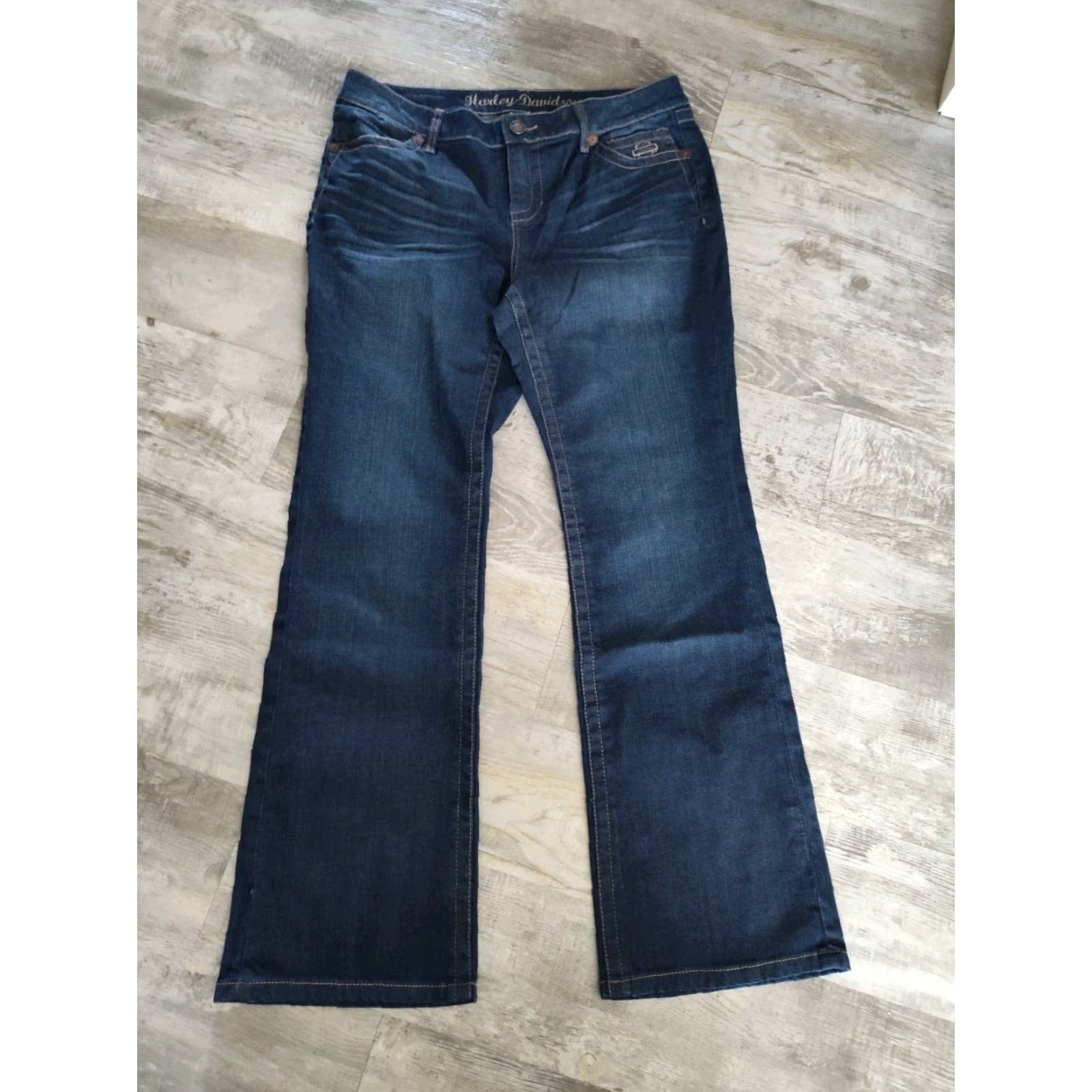 Harley Davidson VINTAGE Harley-Davidson Women’s Jeans Size 14 Boot Cut Denim Biker Pants Leather Details Size 36" / US 14 / IT 50 - 5 Thumbnail