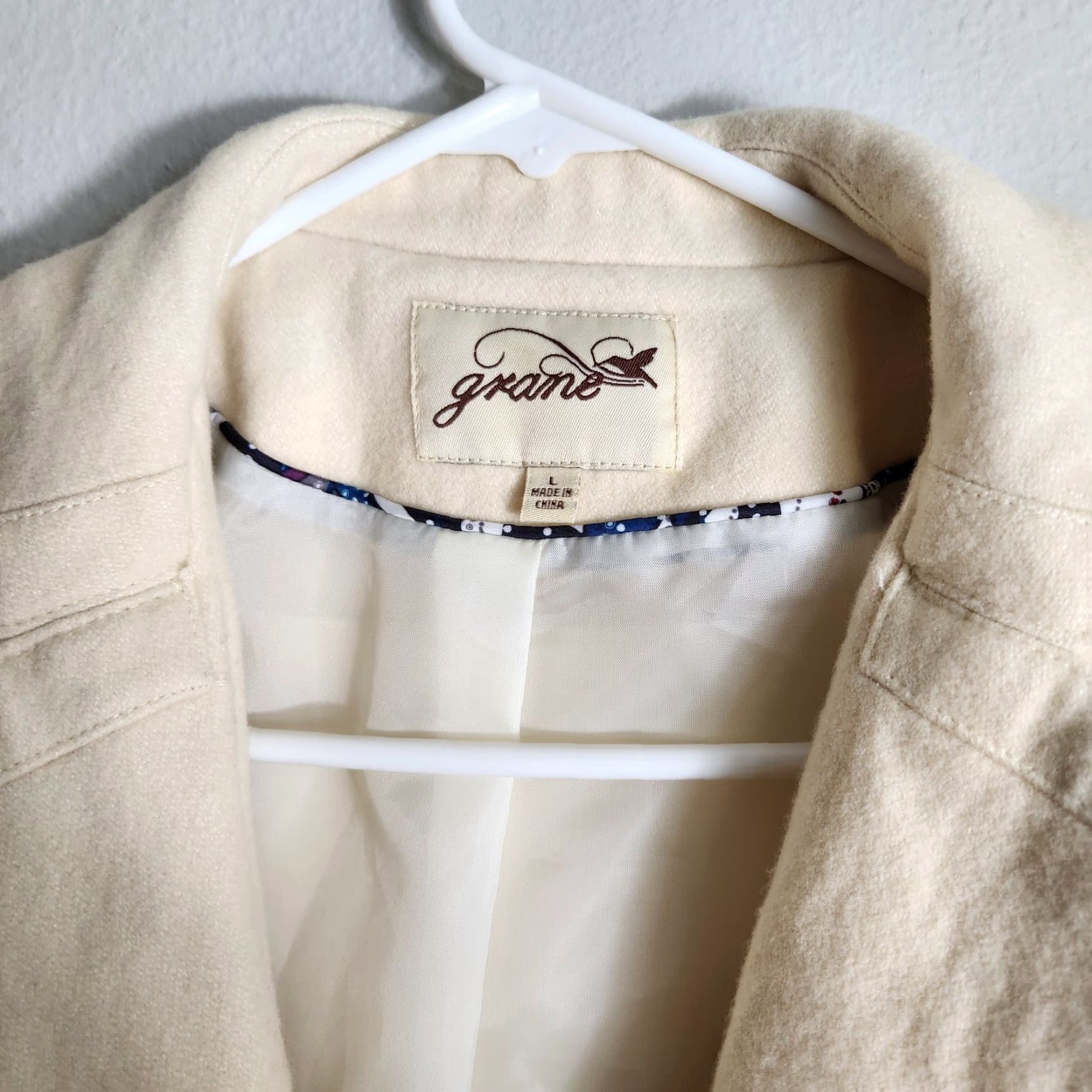 Vintage Grane Womens Y2K Wool Blend Cream Buttonfront Coat-Size L Size L / US 10 / IT 46 - 2 Thumbnail