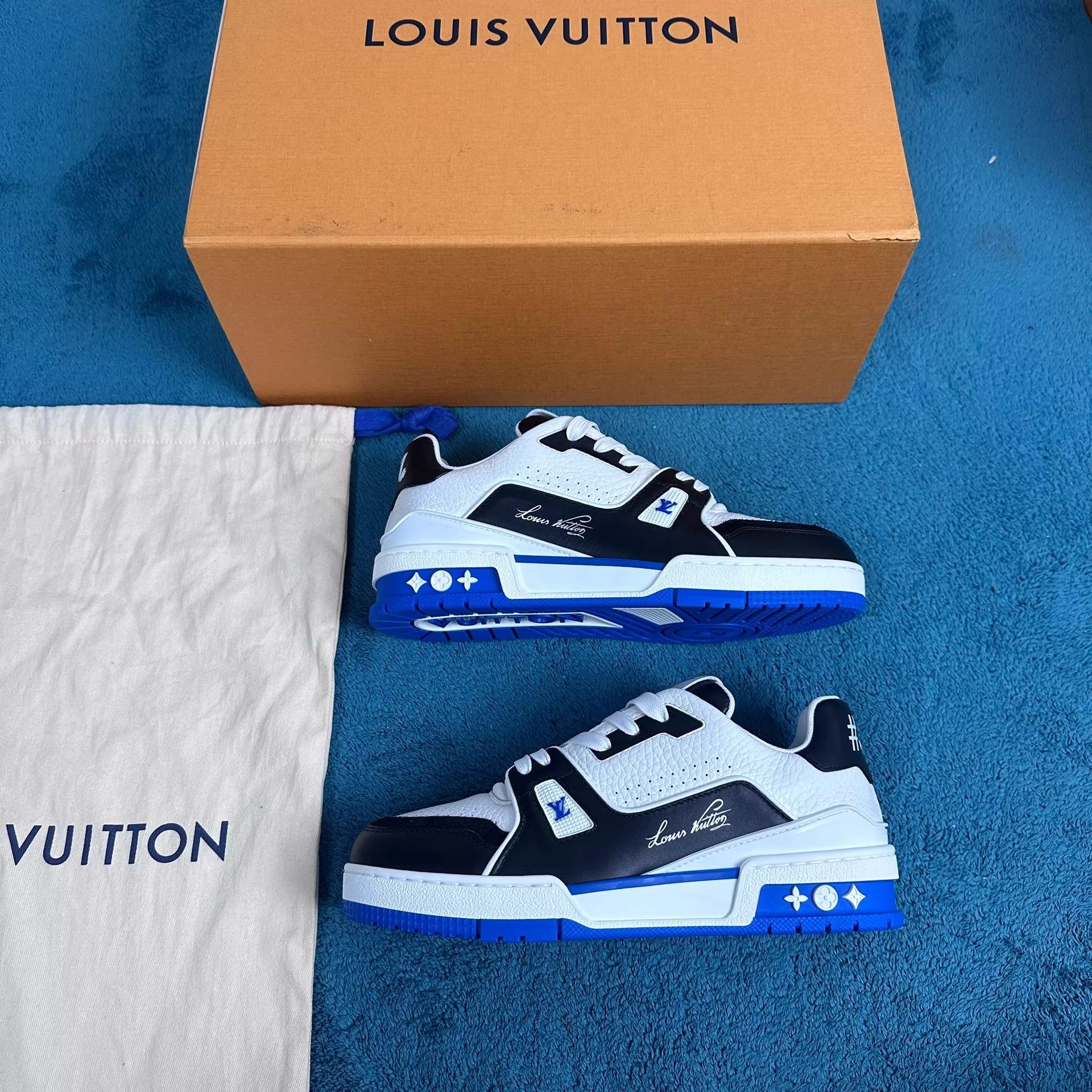 Louis Vuitton LV Trainer Leather Low-Top Sneaker Blue Black 4/38 Size US 7.5 / IT 37.5 - 2 Thumbnail