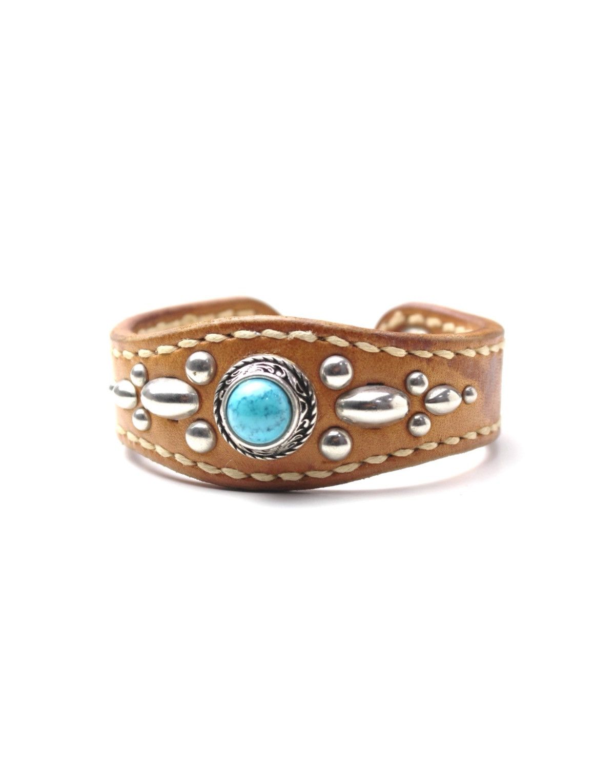 Vintage 2000S JAPANESE HANDCRAFTED WILD TURQUOISE LEATHER BRACELET Size ONE SIZE - 3 Thumbnail
