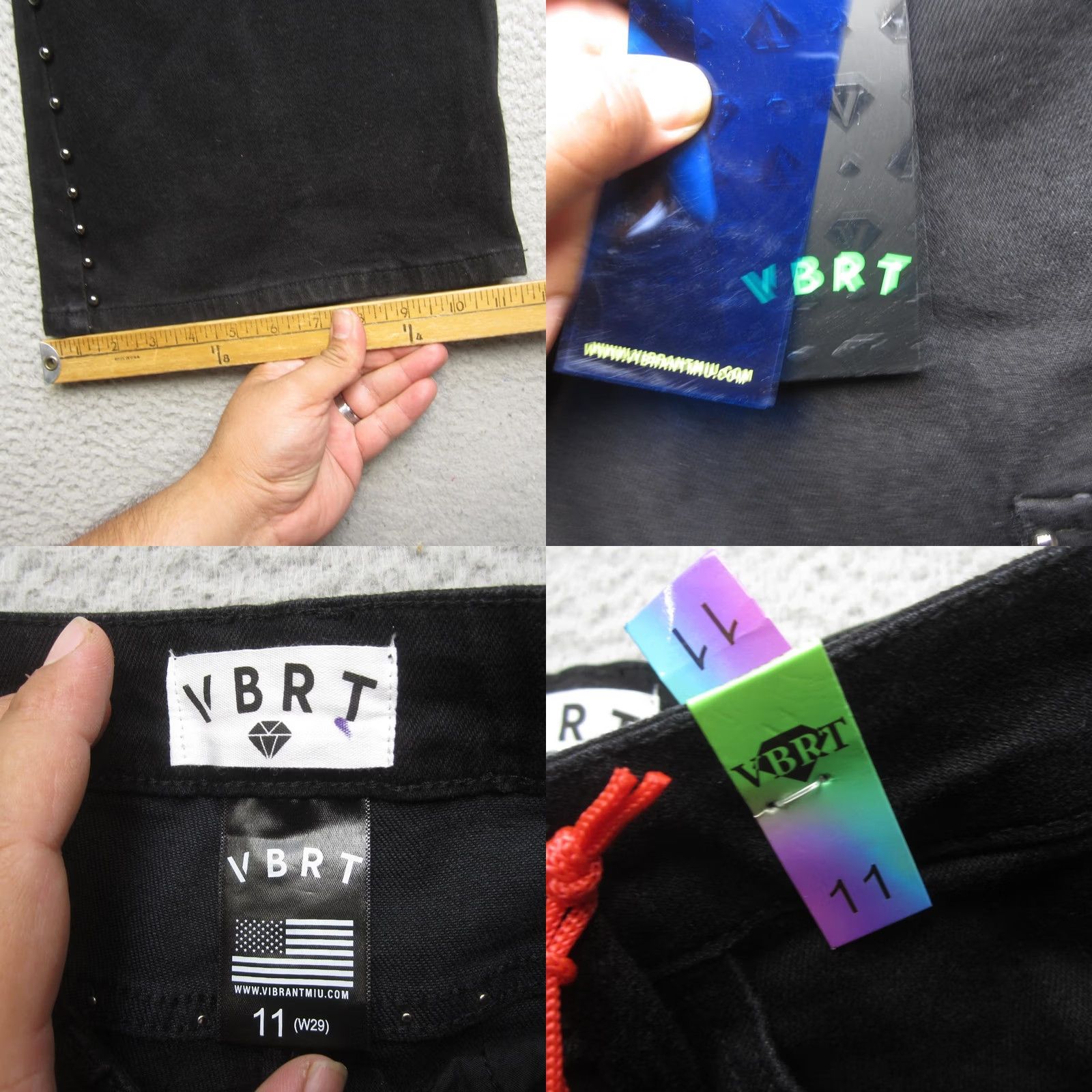 Vintage VINTAGE VBRT Vibrant Miu Cargo Jeans Womens 11 Black Studded Wide Leg High Rise Denim Size 32" / US 10 / IT 46 - 8 Thumbnail