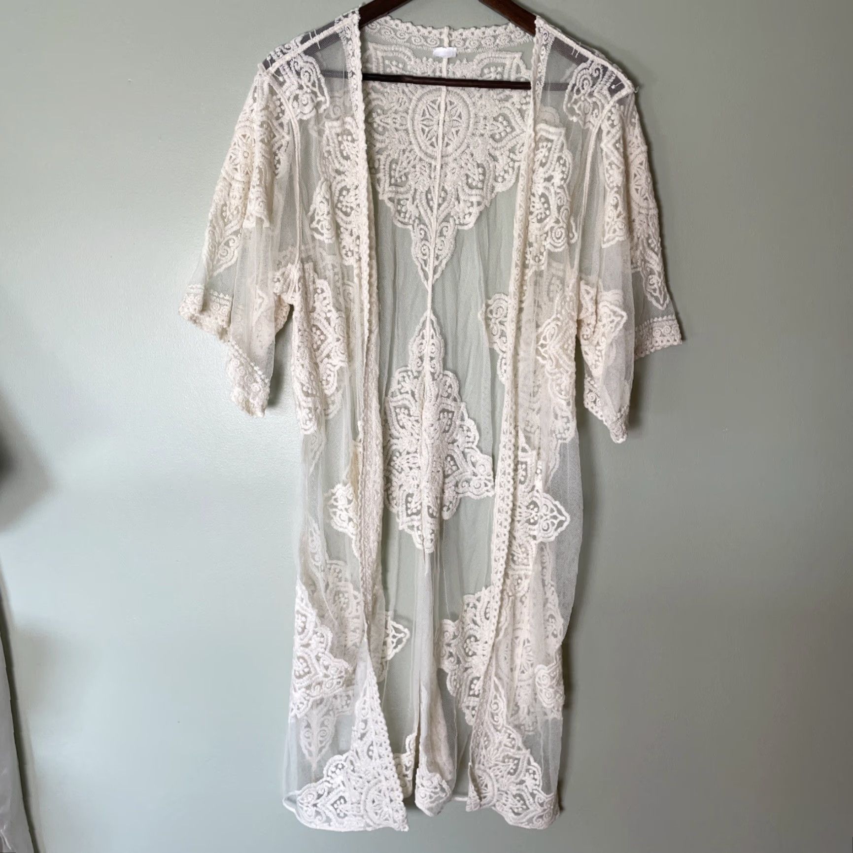 Vintage VINTAGE Modern Bohemia Sheer Lace Kimono Duster Women’s M Ivory Embroidered Boho Size M / US 6-8 / IT 42-44 - 3 Thumbnail