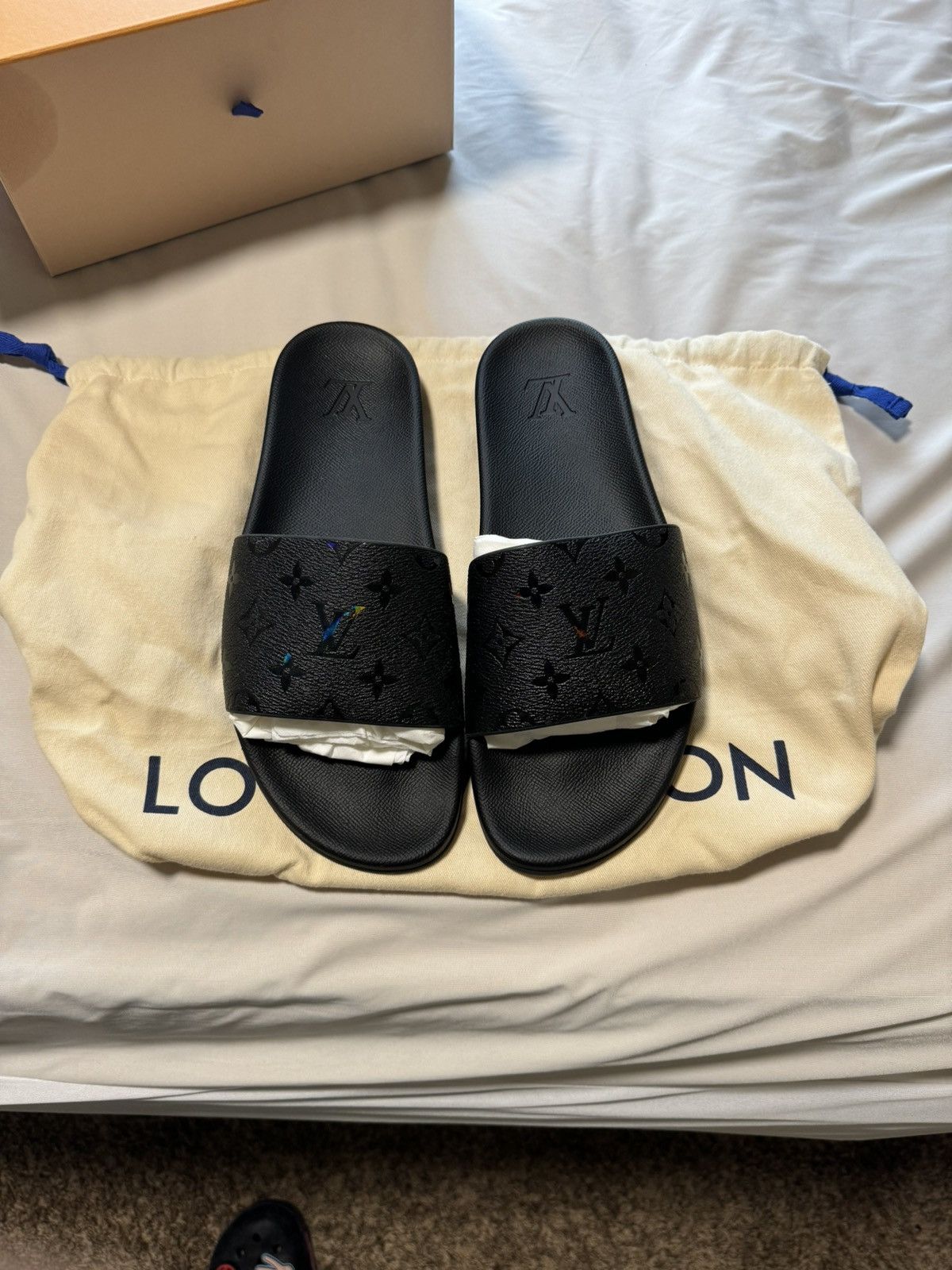 image of Louis Vuitton Water Mule Shoes Slides in Black, Men's (Size 10)