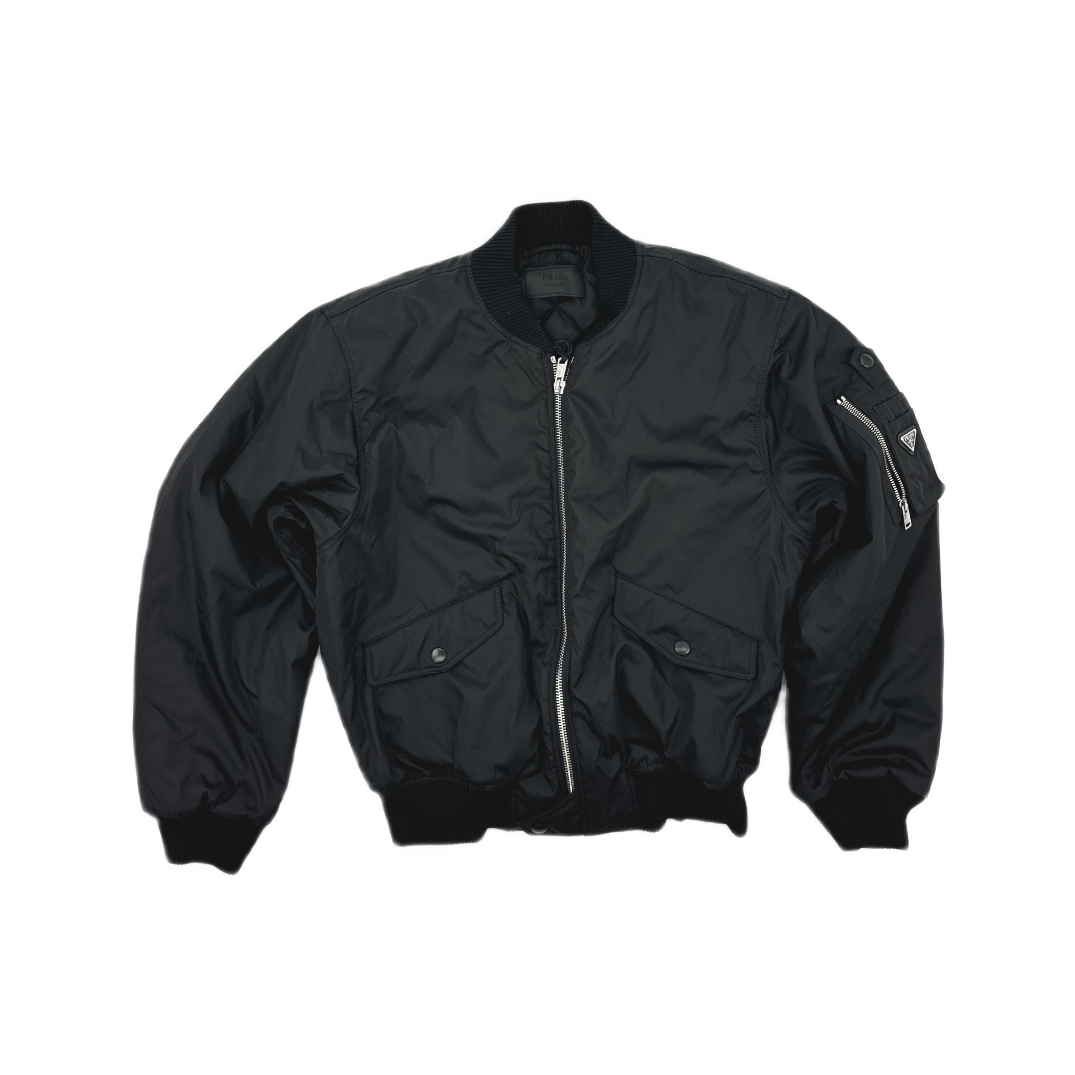 Prada × Vintage Prada Shearling Collar Nylon Cropped Bomber Jacket