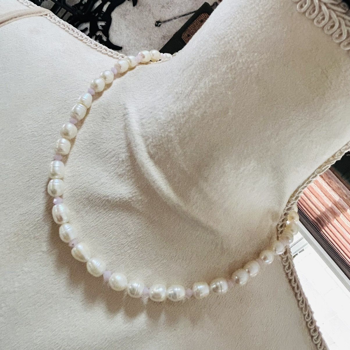 Handcrafted genuine freshwater pearl rose quartz necklace