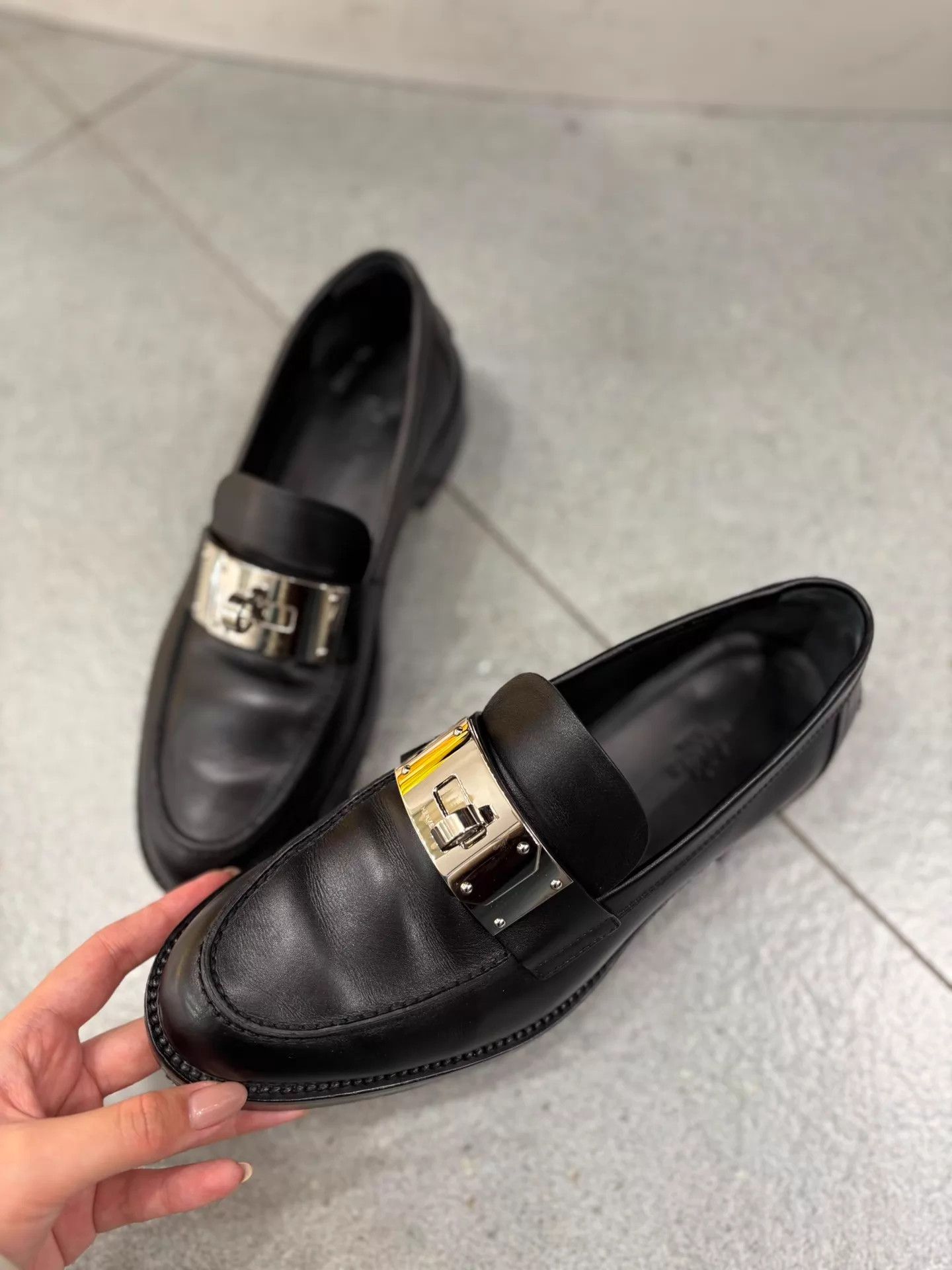 Hermes Hermes Black Silver Kelly Buckle Loafer 39 99 New Size US 8.5 / IT 38.5 - 2 Thumbnail