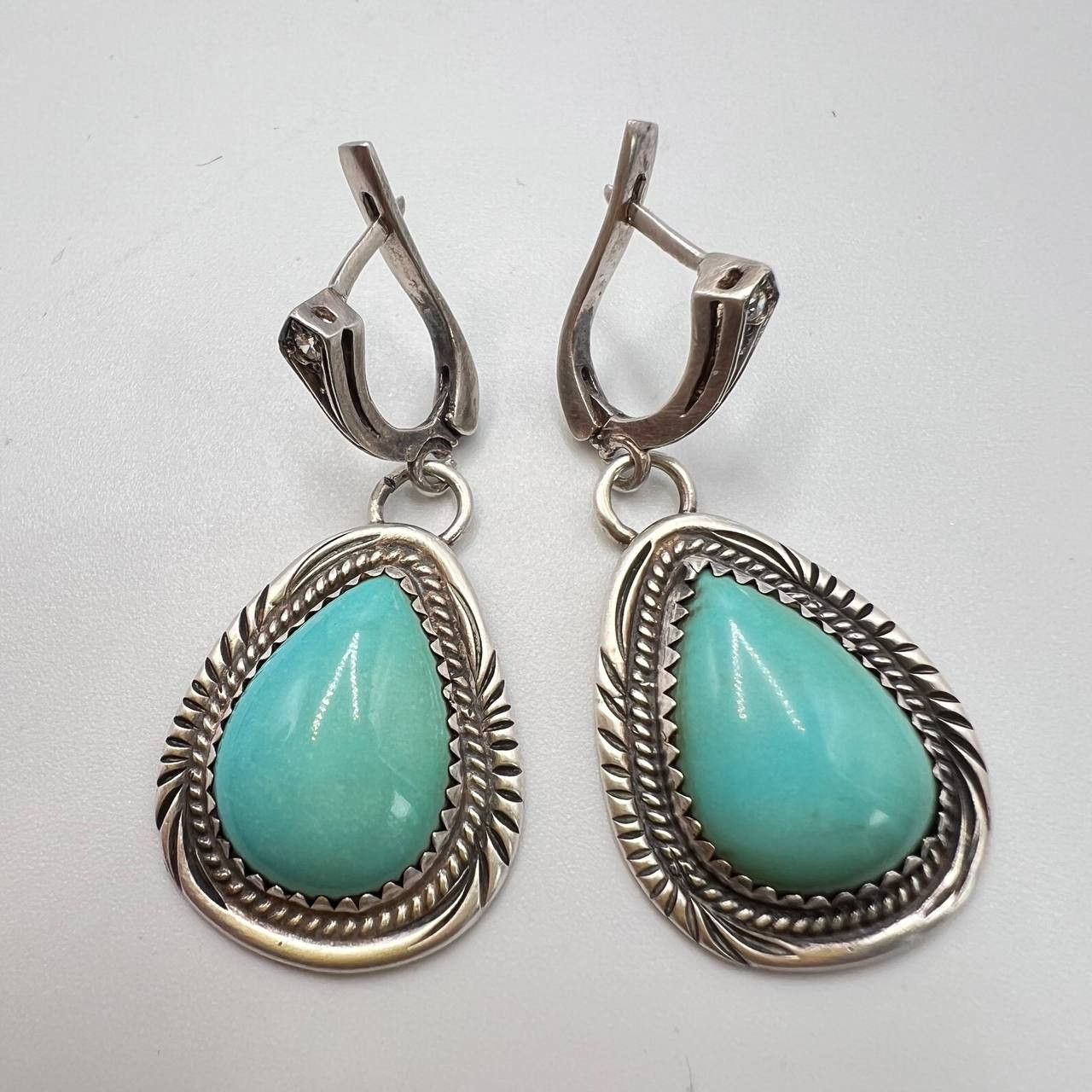 Sterling Silver Vintage Sterling Silver 925 Earrings Turquoise Stone Marked Size ONE SIZE - 8 Thumbnail
