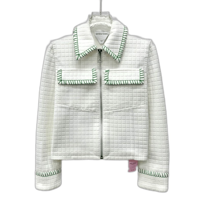 Bottega Veneta Bottega Veneta White Checkered Jacket with Zipper Size US S / EU 44-46 / 1 - 1 Thumbnail