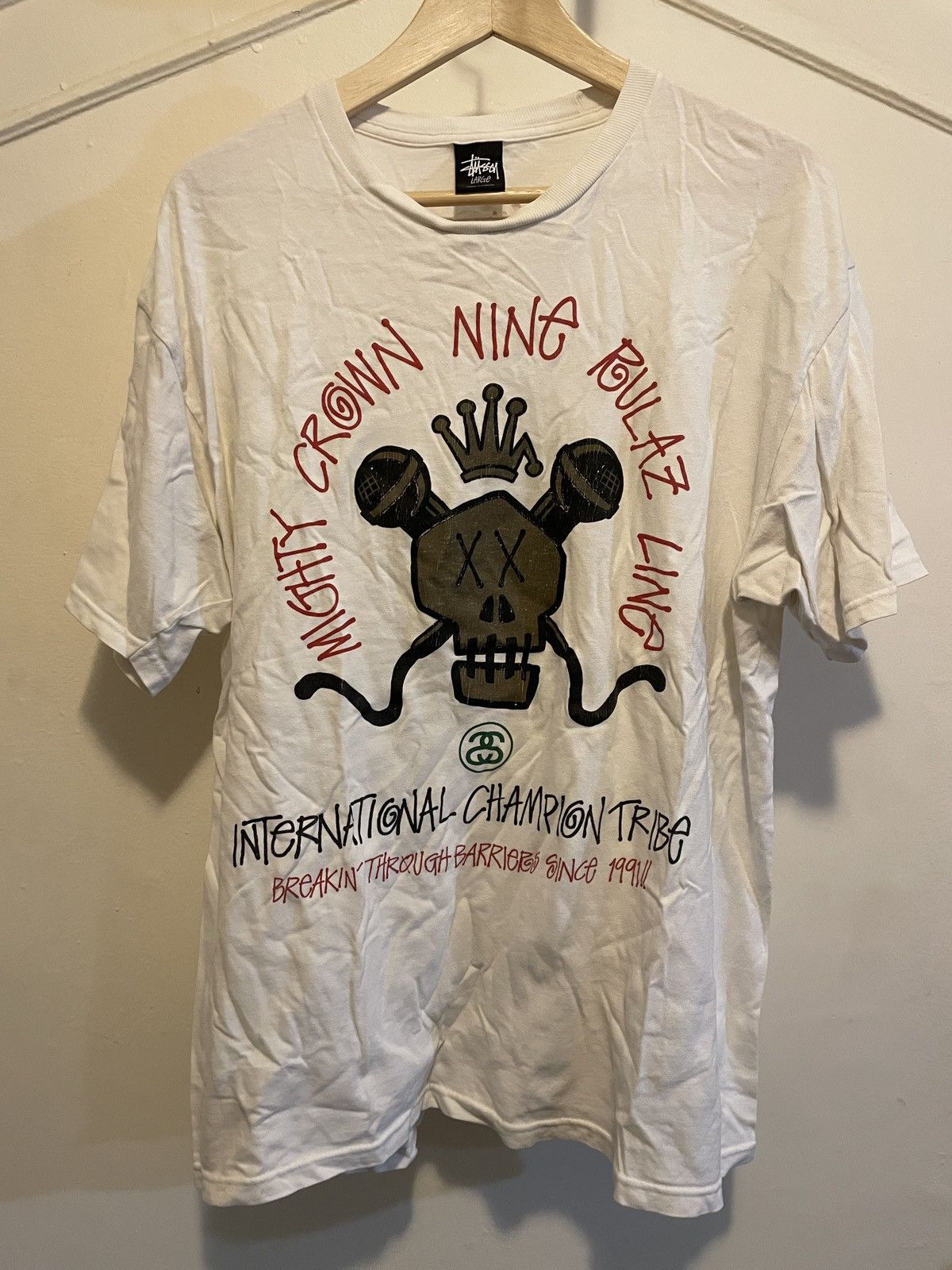 Vintage STUSSY × MIGHTY CROWN × NINE RULAZ T-shirt Sz L | Grailed