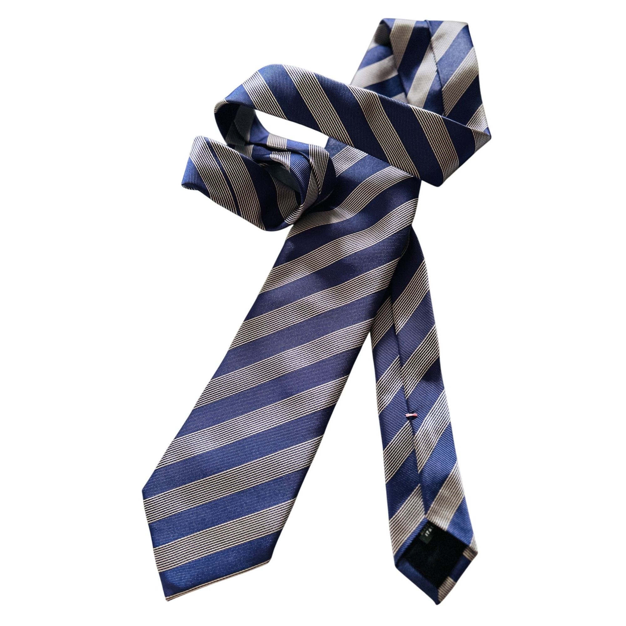 Luigi Borrelli LUIGI BORRELLI Napoli Men's 100% Silk Tie Blue Gray/Silver S Size ONE SIZE - 9 Thumbnail
