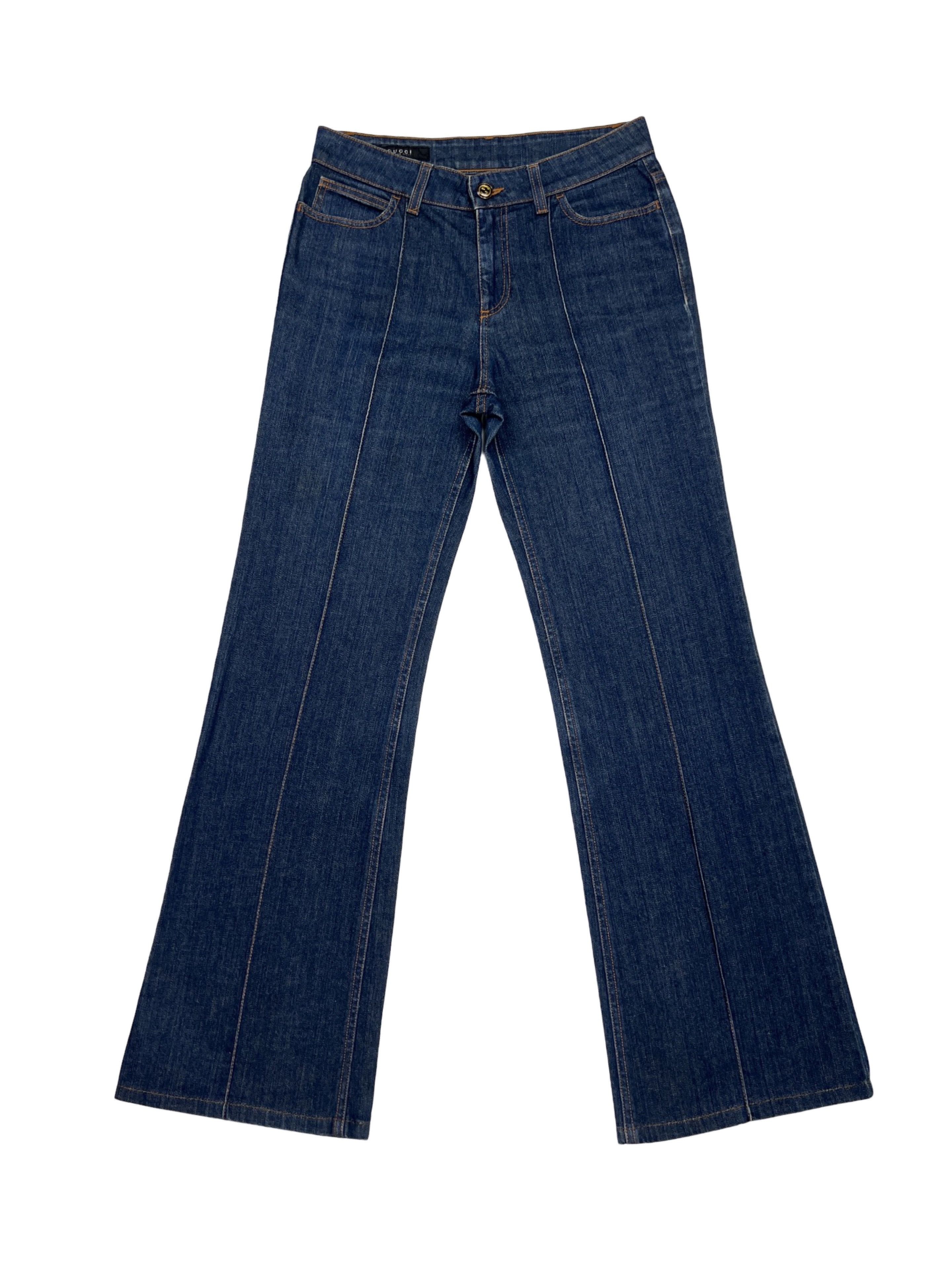 Gucci × Vintage 2009 Gucci Blue Embroidered Flared Bootcut Denim Pants Size 27" / US 4 / IT 40 - 1 Thumbnail