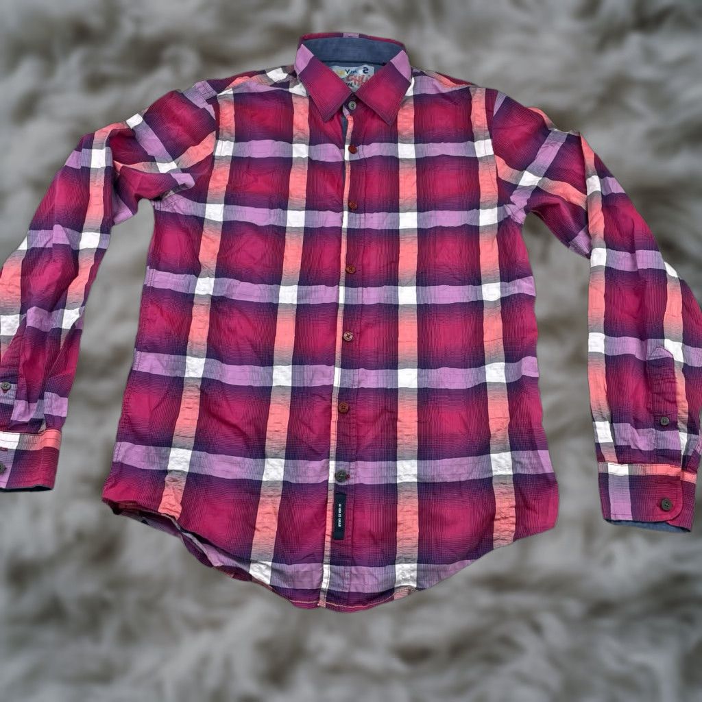 Desigual La Vida Es Chula! x Desigual Men's Button Shirt Pink/Purple Plaid Medium Shirt Mens Button-Up Cotton/Polyester Regular Long Sleeve Collared Size US M / EU 48-50 / 2 - 1 Thumbnail