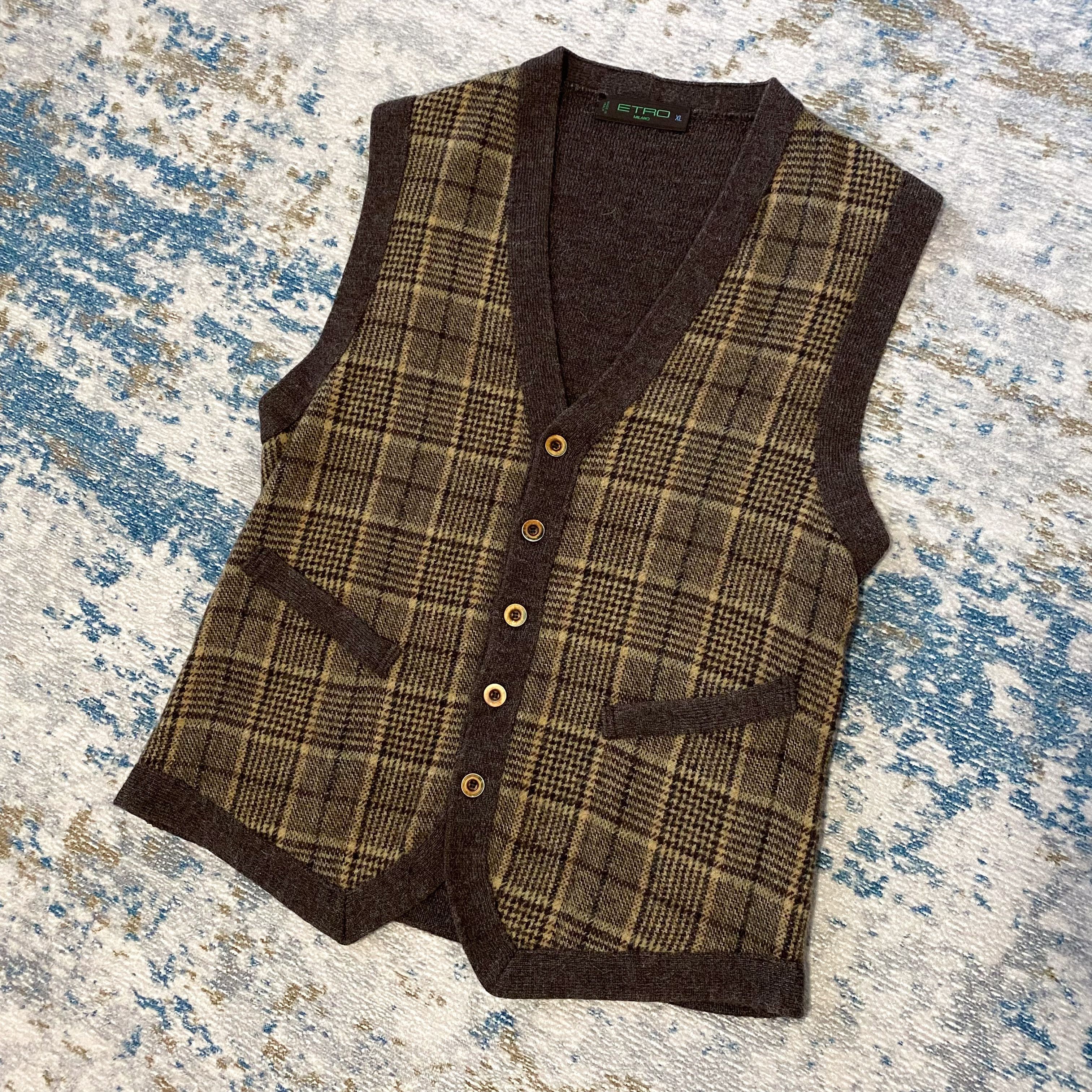 Etro Etro Milano Virgin Wool & Alpaca Vest with Checkered Pattern Size L / US 10 / IT 46 - 1 Thumbnail