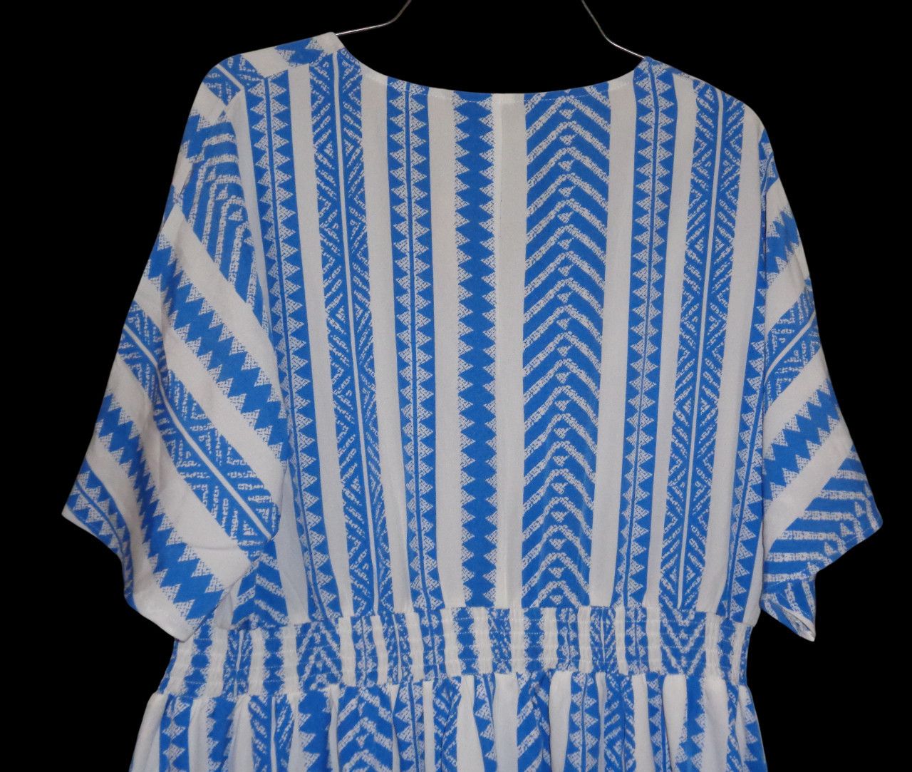 Other Blue White VNeck Dress 1X 14-16 Shirred Long Maxi Pockets Size XL / US 12-14 / IT 48-50 - 4 Thumbnail