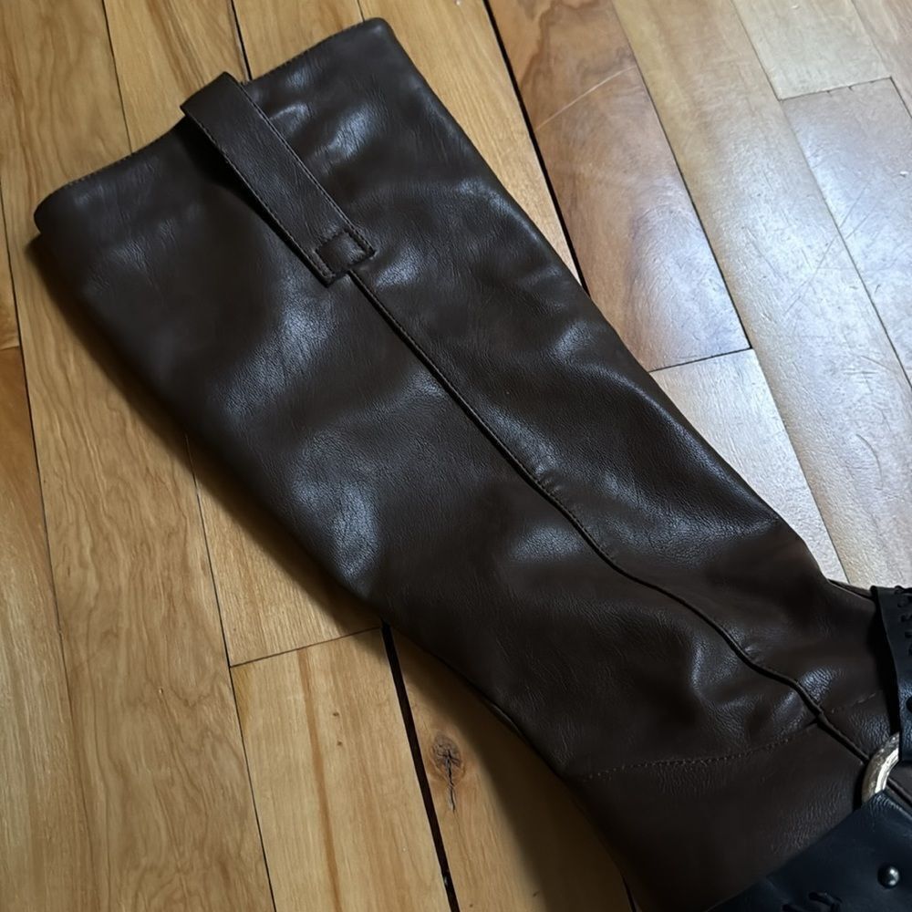 Other Dark brown, black buckle belt accent faux leather knee high Size US 8 / IT 38 - 6 Thumbnail
