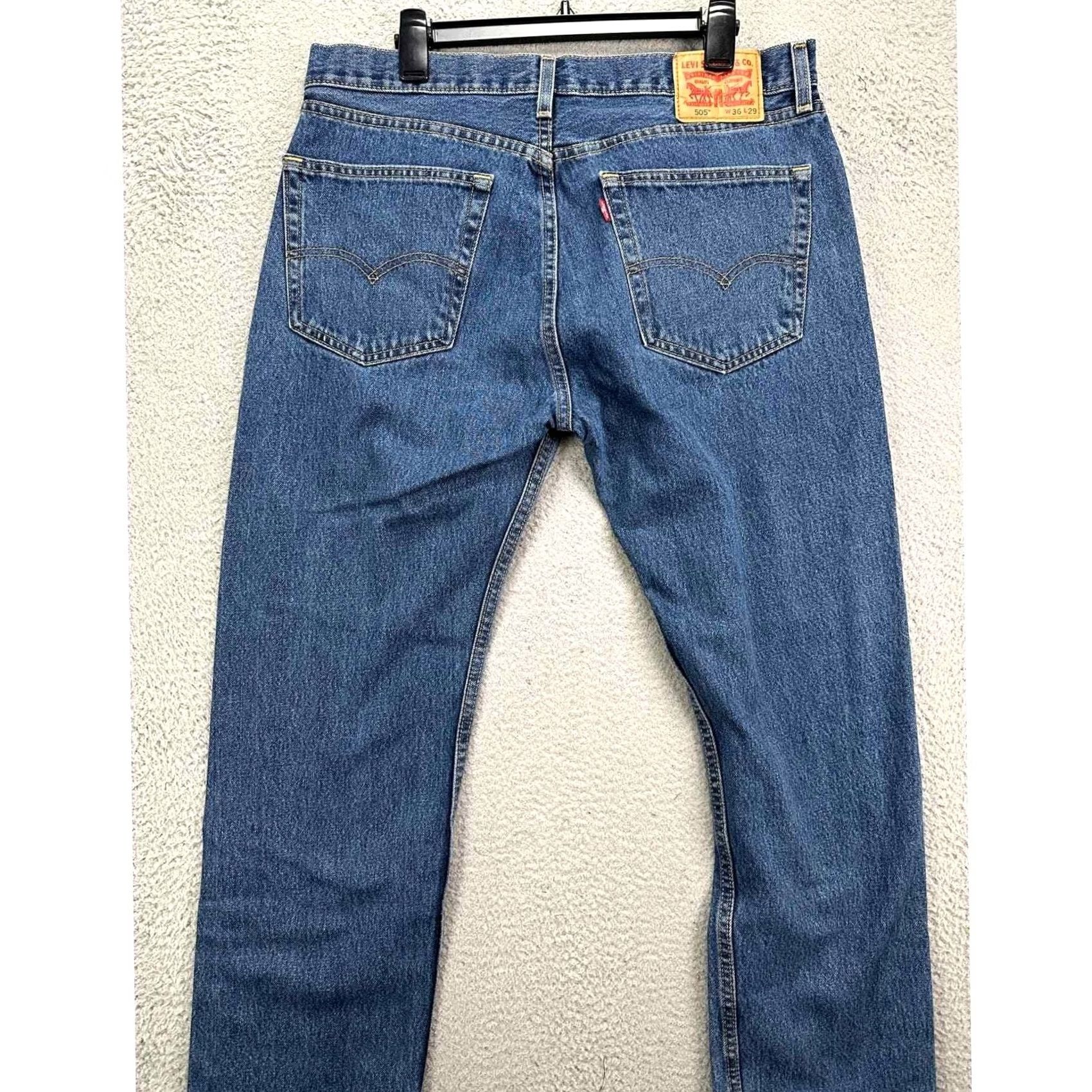 Levi's Levi's 505 Jeans Mens 36X29 Blue Distressed Regular Fit Straight Denim Jeans Regular Mens Blue 505 Straight Jeans Denim Light Distressed Size US 36 / EU 52 - 3 Thumbnail