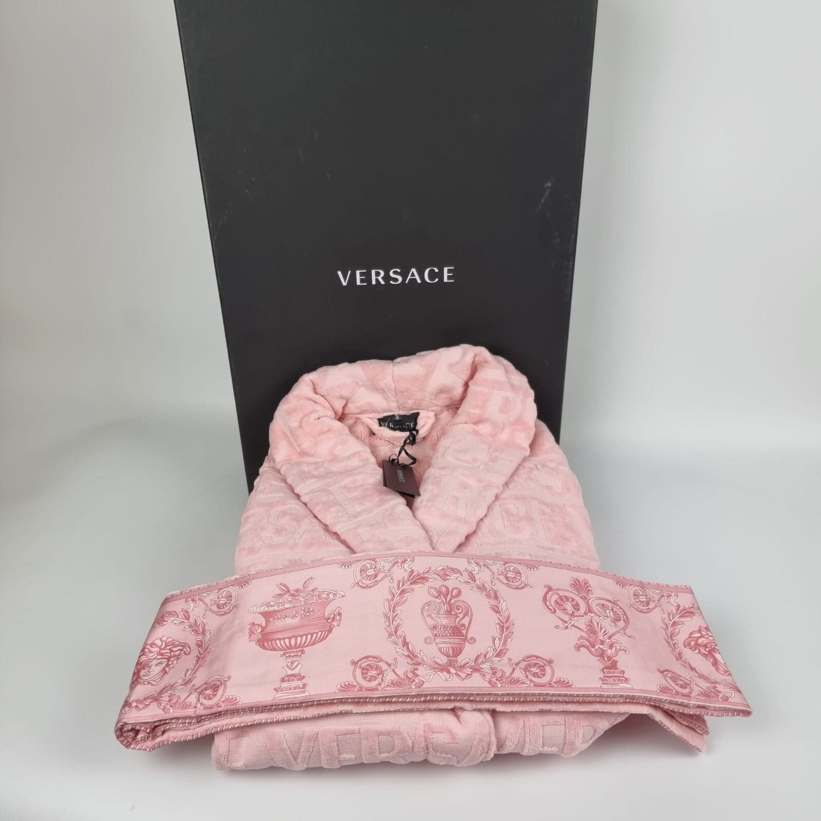 VERSACE Baroque And Greca Light Pink Long Unisex Bathrobe Ne