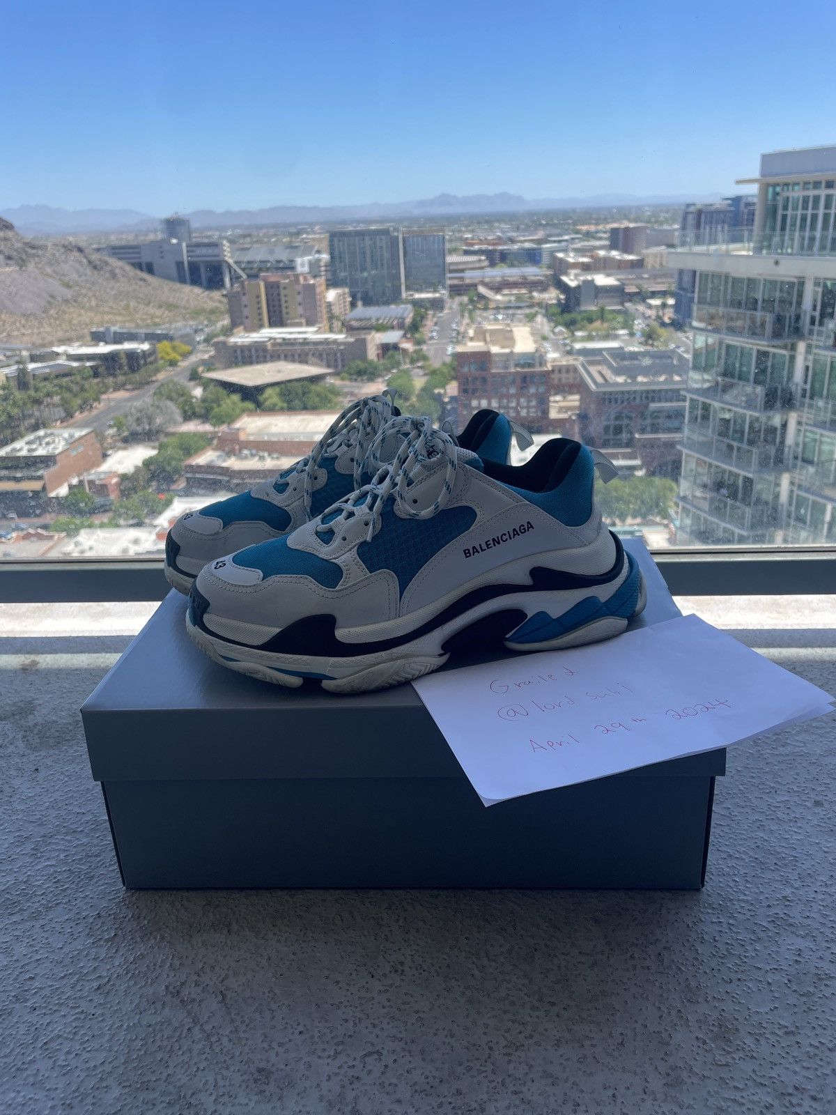 image of Balenciaga Triple S Sneaker Blue And White in Blue/White, Men's (Size 9)