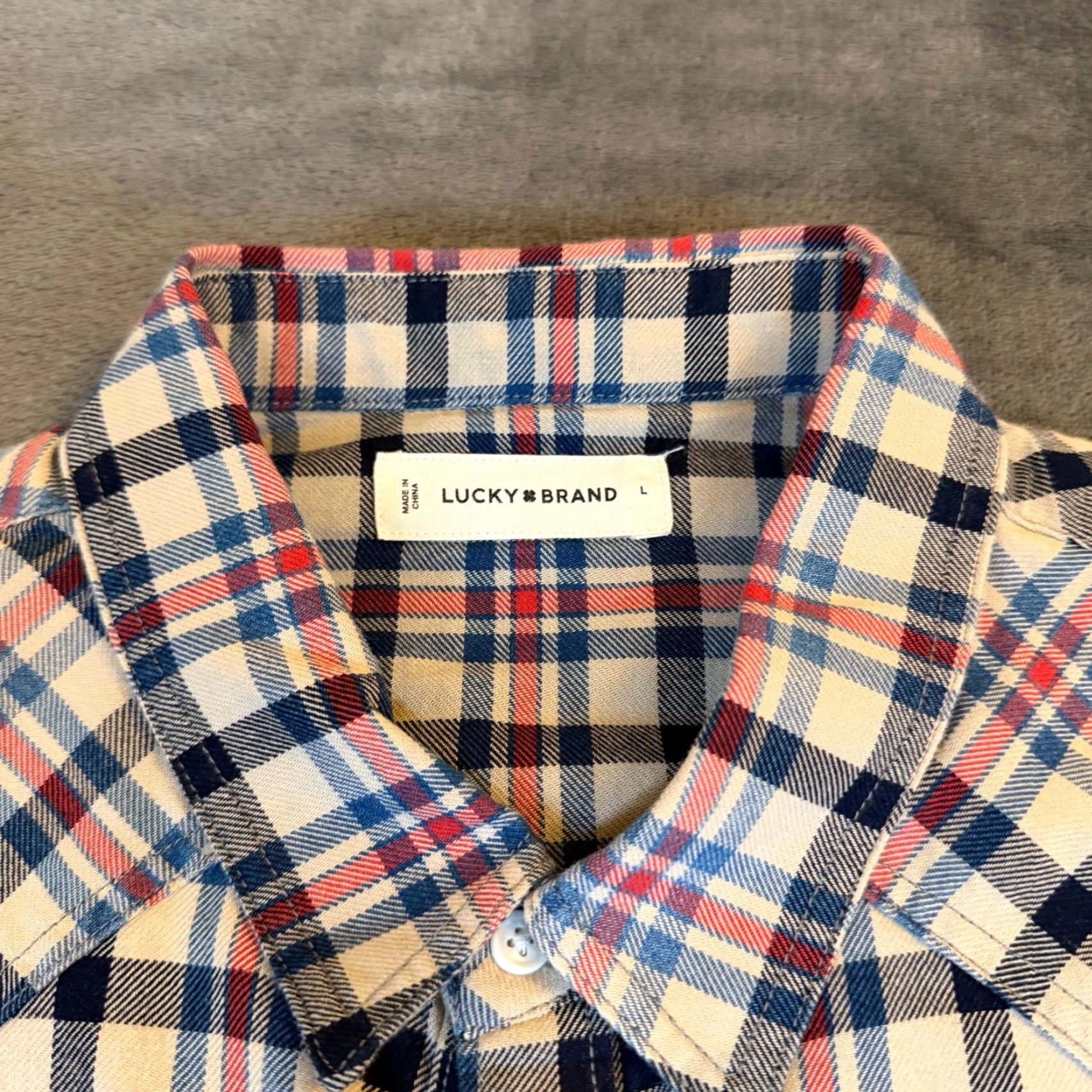 Lucky Brand Lucky Brand Western Snap Front Shirt Mens L Plaid Indigo Indigo Dyed Cotton 7M44147 Vintage No N/A Size US L / EU 52-54 / 3 - 4 Thumbnail