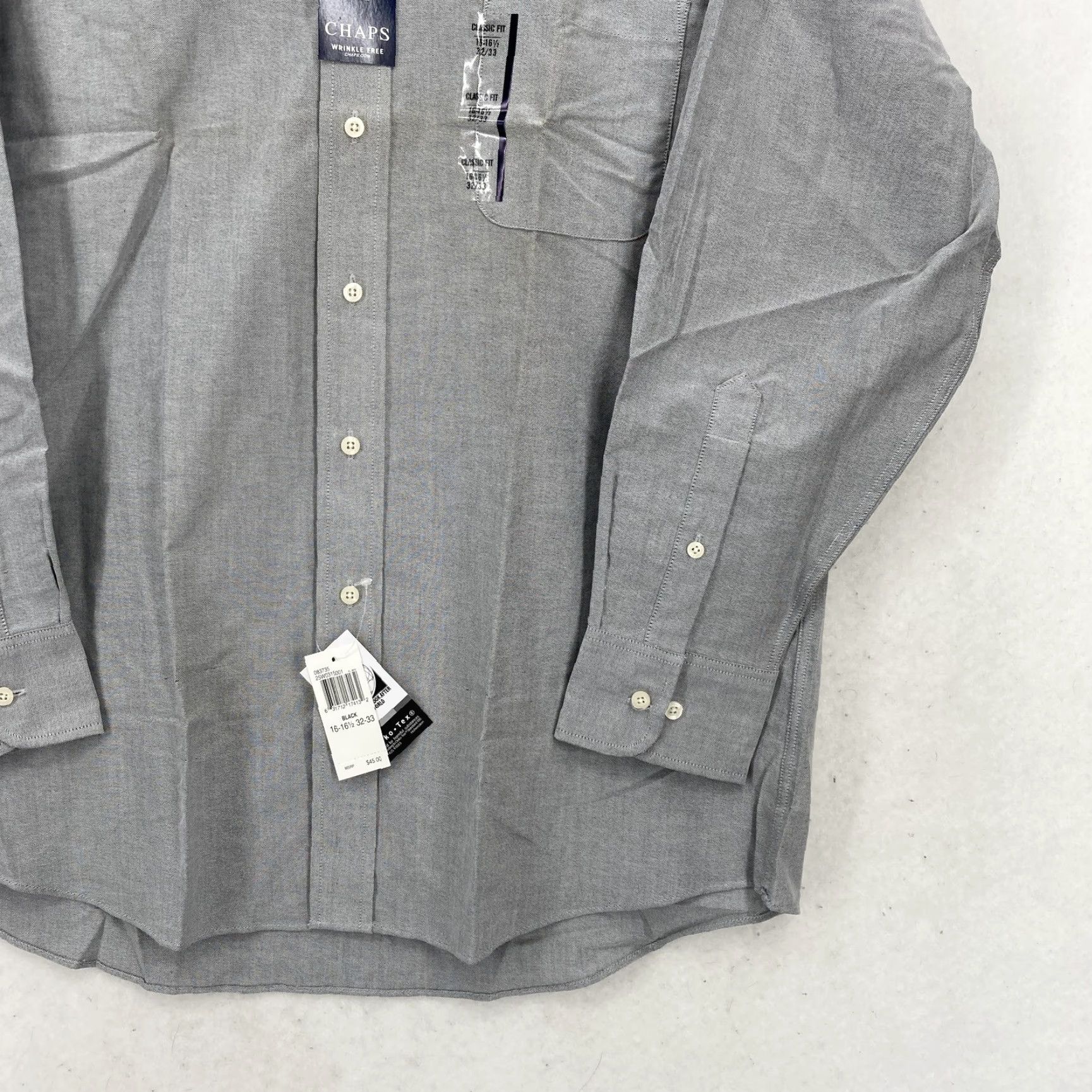Chaps Chaps Shirt Mens 16-16.5 Gray Button-Down Wrinkle Free Classic Fit Oxford Pocket Shirt Size US L / EU 52-54 / 3 - 3 Thumbnail