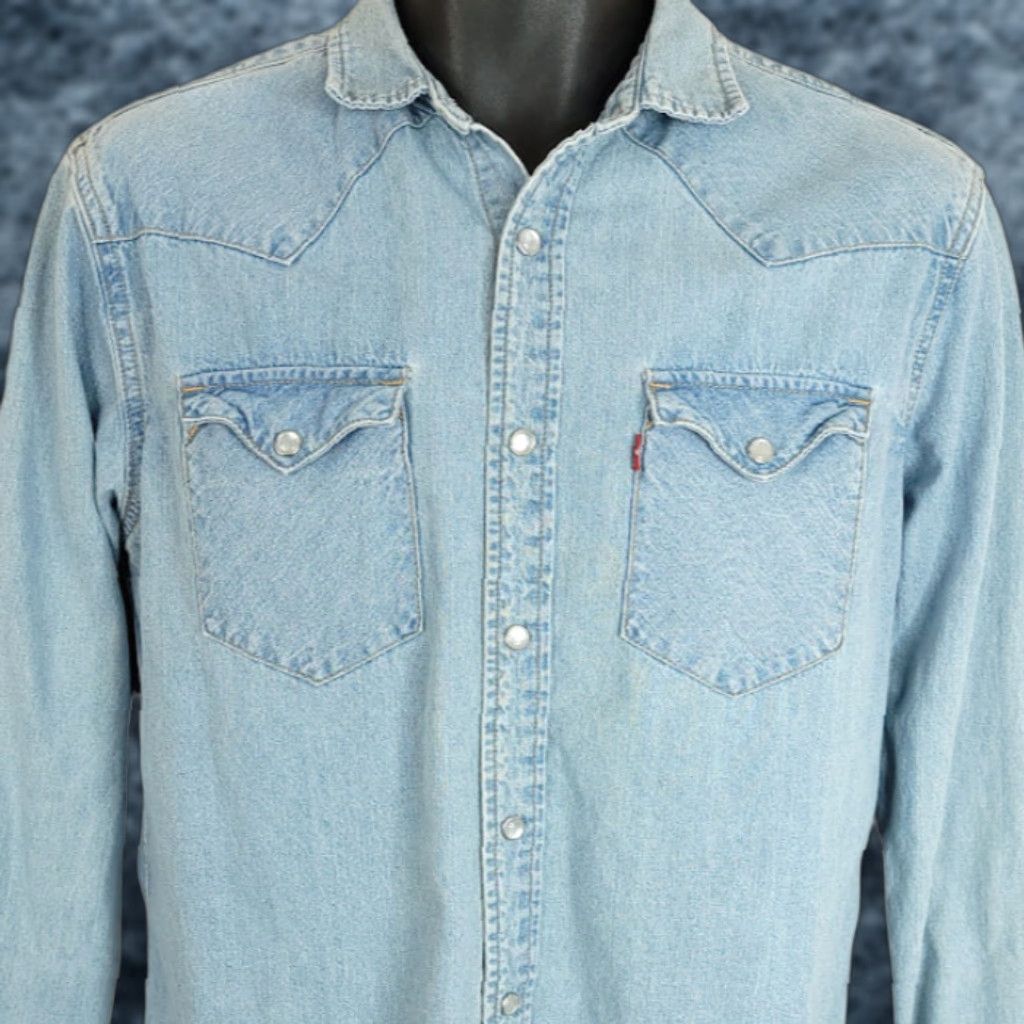 Levi's Levis Western Denim Shirt Mens Size Small Pearl Snap Buttons Standard Fit Size US S / EU 44-46 / 1 - 1 Thumbnail