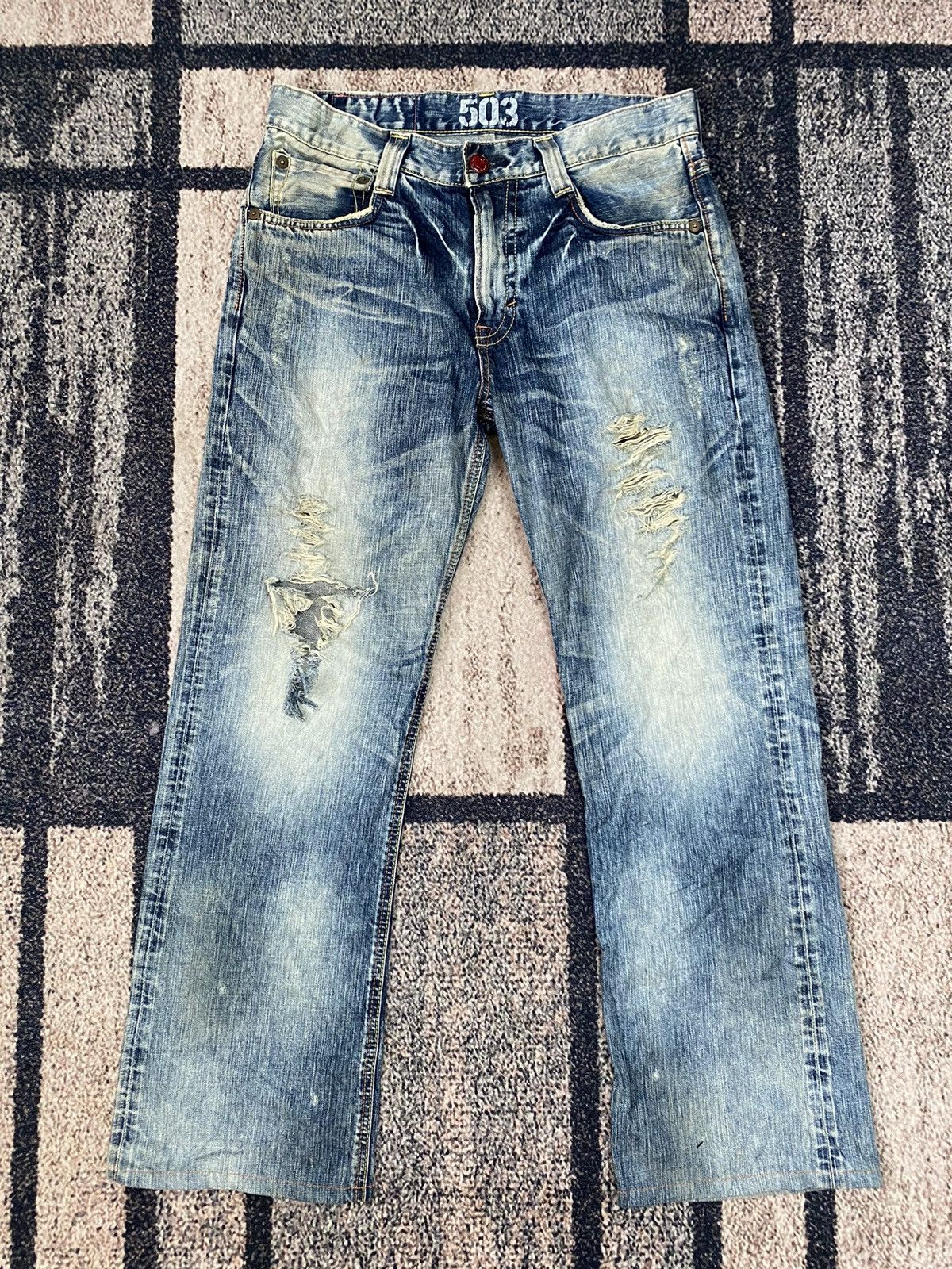 Edwin Vintage Edwin Distressed Blue Trip 503 Denim Made In Japan Size US 34 / EU 50 - 1 Thumbnail