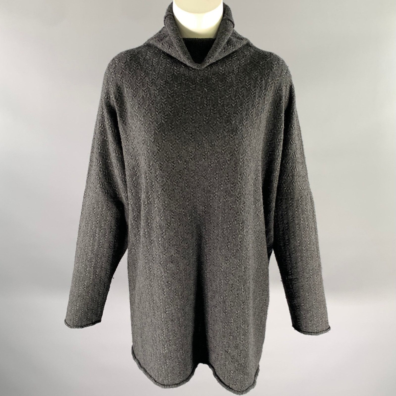 eskandar ESKANDAR M Grey Silk Cashmere Oversized Turtleneck Sweater Size ONE SIZE - 1 Thumbnail