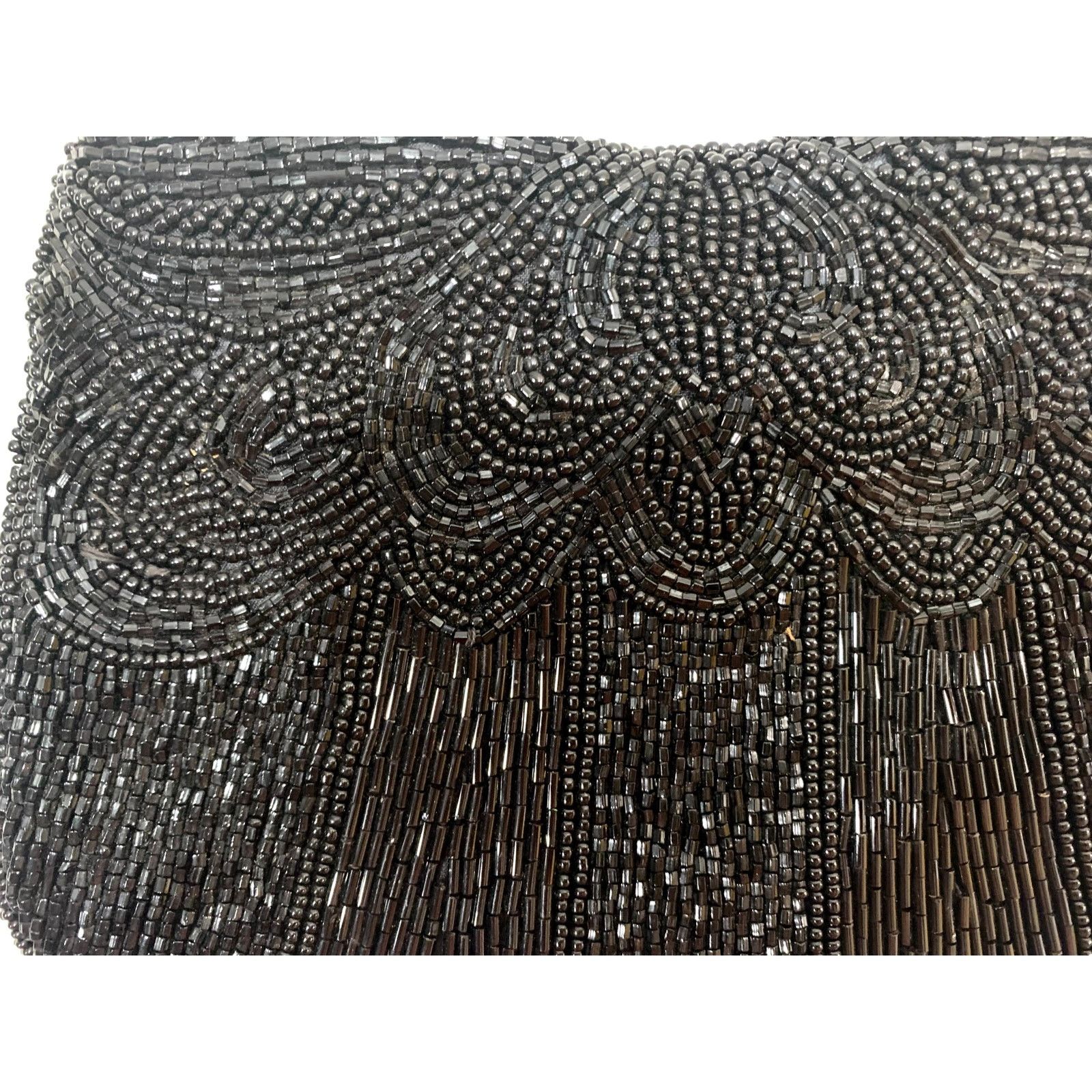 Vintage 80s does 40s Black Beaded Silk Evening Bag | Small Clutch Size ONE SIZE - 4 Thumbnail