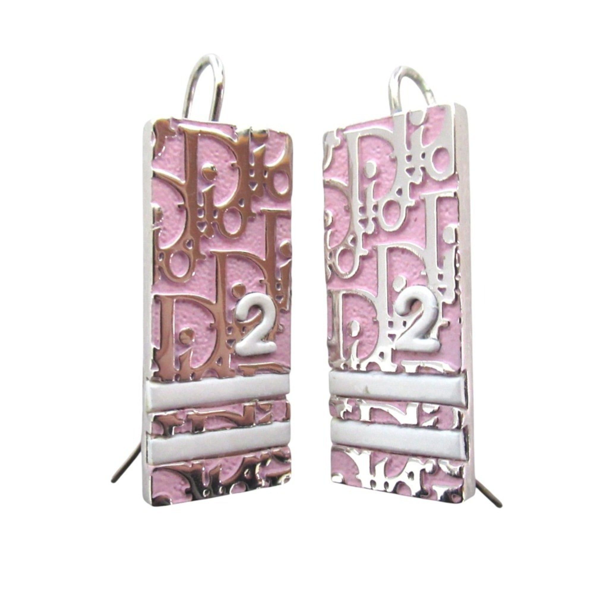 Dior Christian Dior Trotter Numbering Plate Hook Earrings, Silver x Pink, Women's Size ONE SIZE - 1 Thumbnail