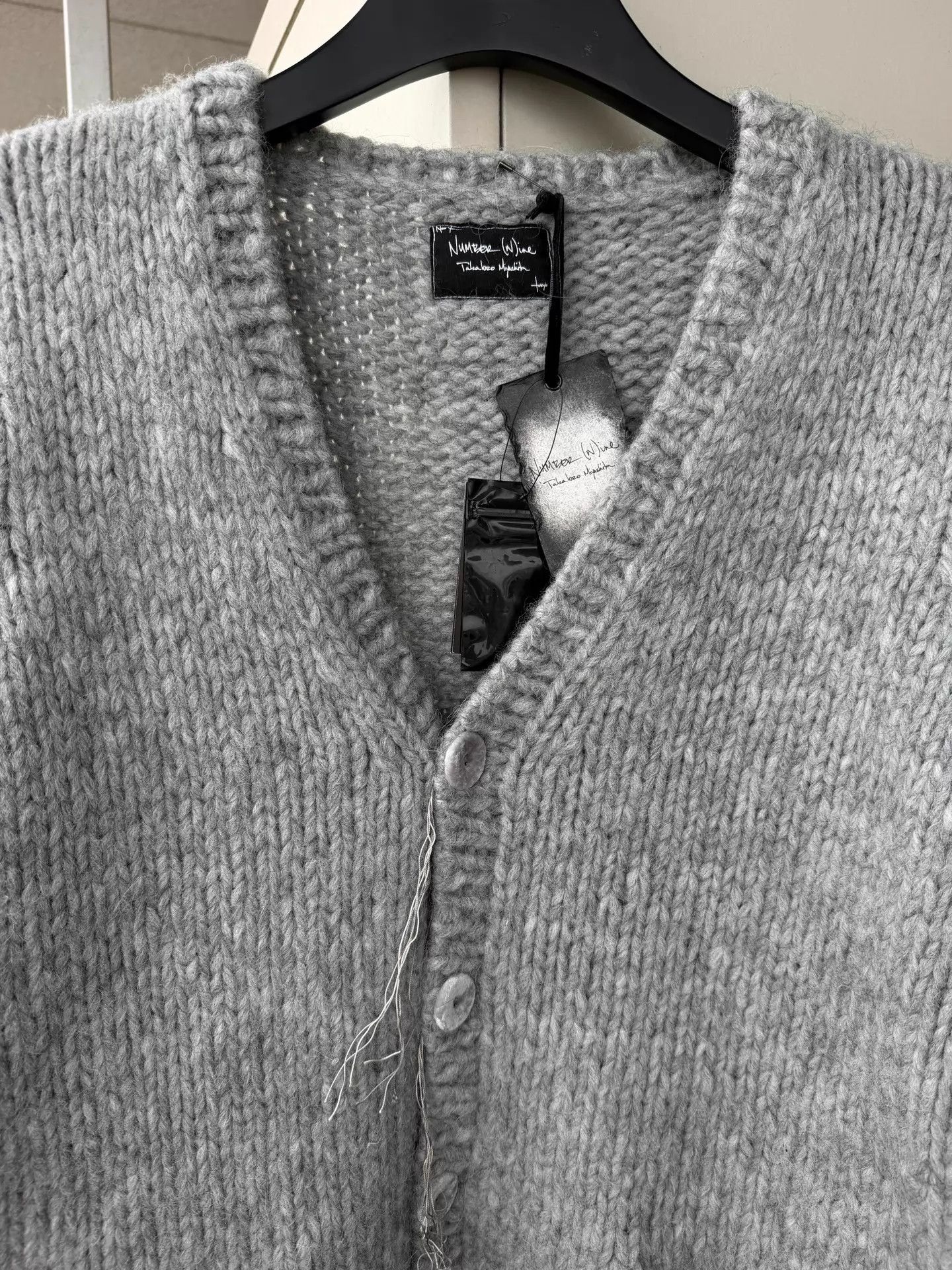 Number (N)ine NUMBER (N)INE 09FW V-neck Tassel Wool-Blend Cardigan Gray Size US L / EU 52-54 / 3 - 3 Thumbnail