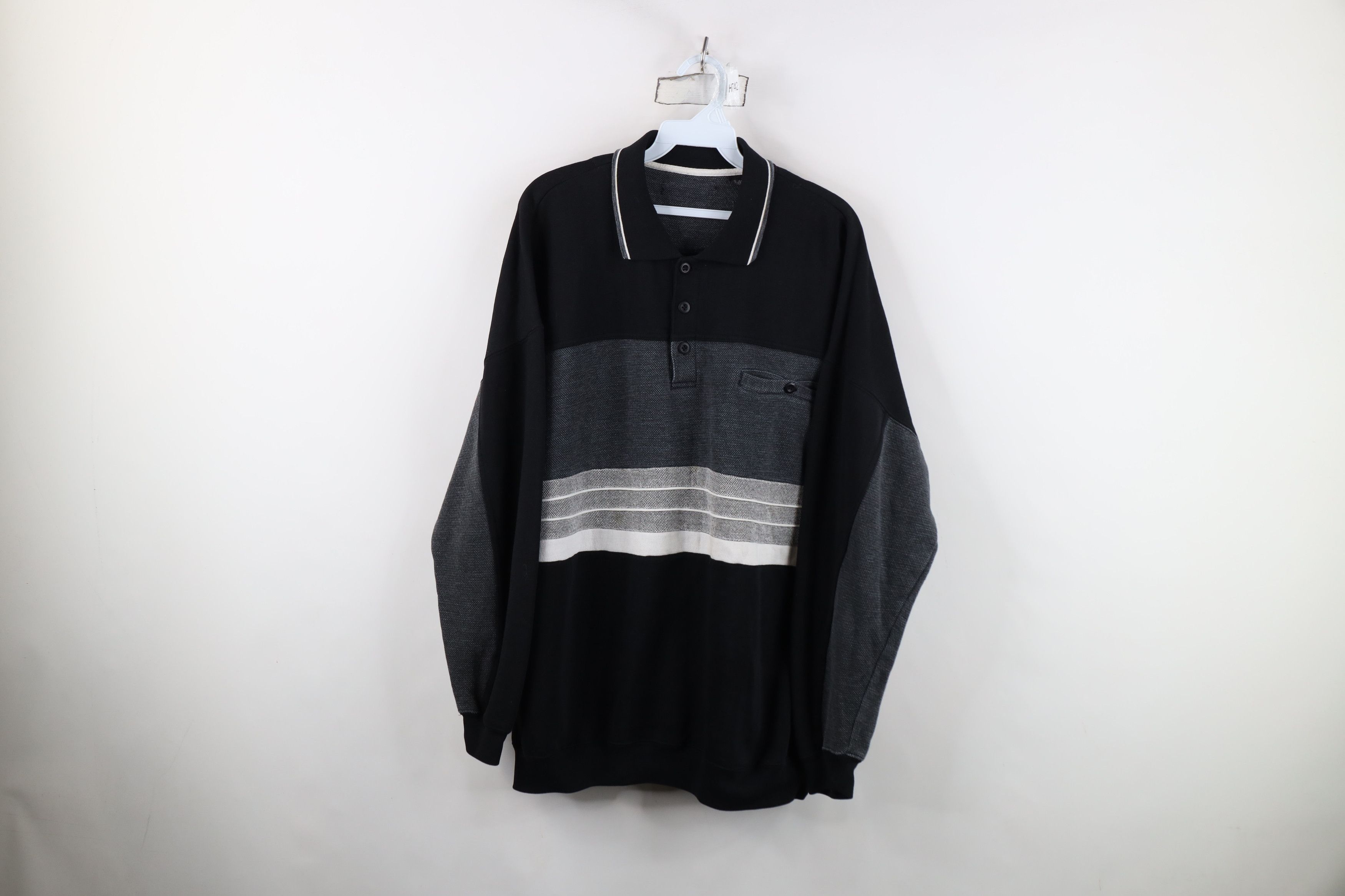 Vintage Vintage 90s Streetwear Block Collared Pullover Sweatshirt Size US XL / EU 56 / 4 - 1 Thumbnail