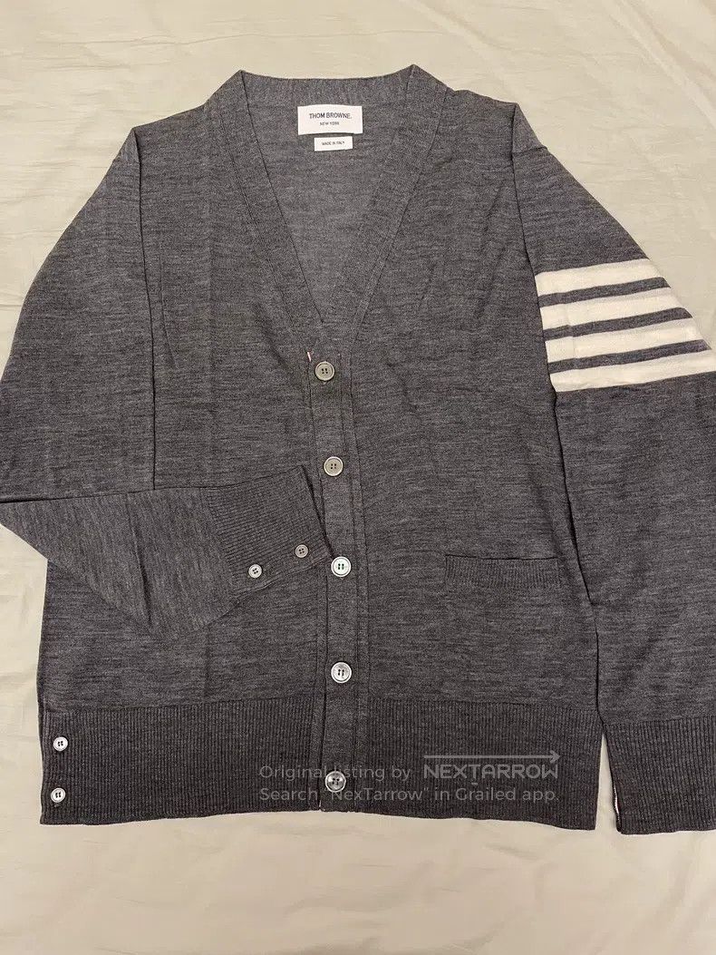 Thom Browne Gray four-stripe wool cardigan