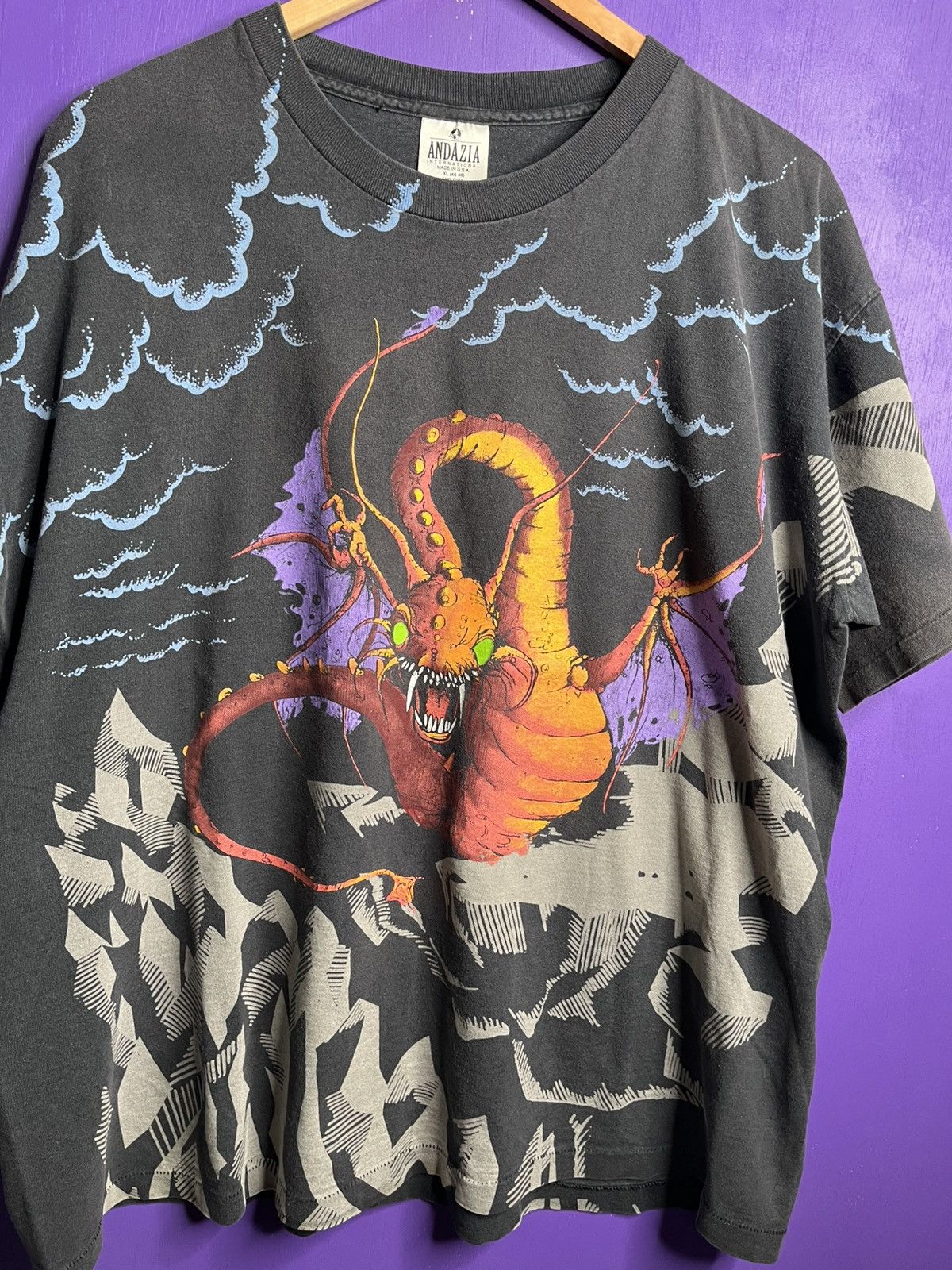 Vintage Vintage 90s Alice in wonderland Jabberwocky AOP t-shirt Size US XL / EU 56 / 4 - 3 Thumbnail