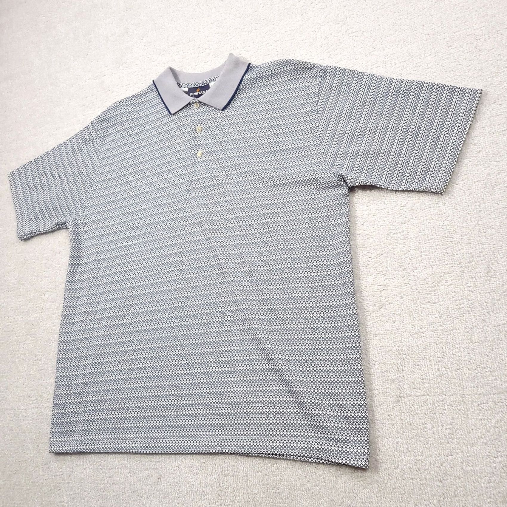 Vintage Puritan Polo Shirt Mens Size Large Diamond Print Blue Size US L / EU 52-54 / 3 - 2 Thumbnail