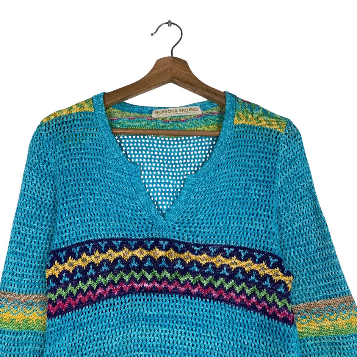 Handmade MORIOKA SACHIKO 3q Sleeve Mesh Knitwear Handmade #1222-C55 Size US M / EU 48-50 / 2 - 2 Thumbnail