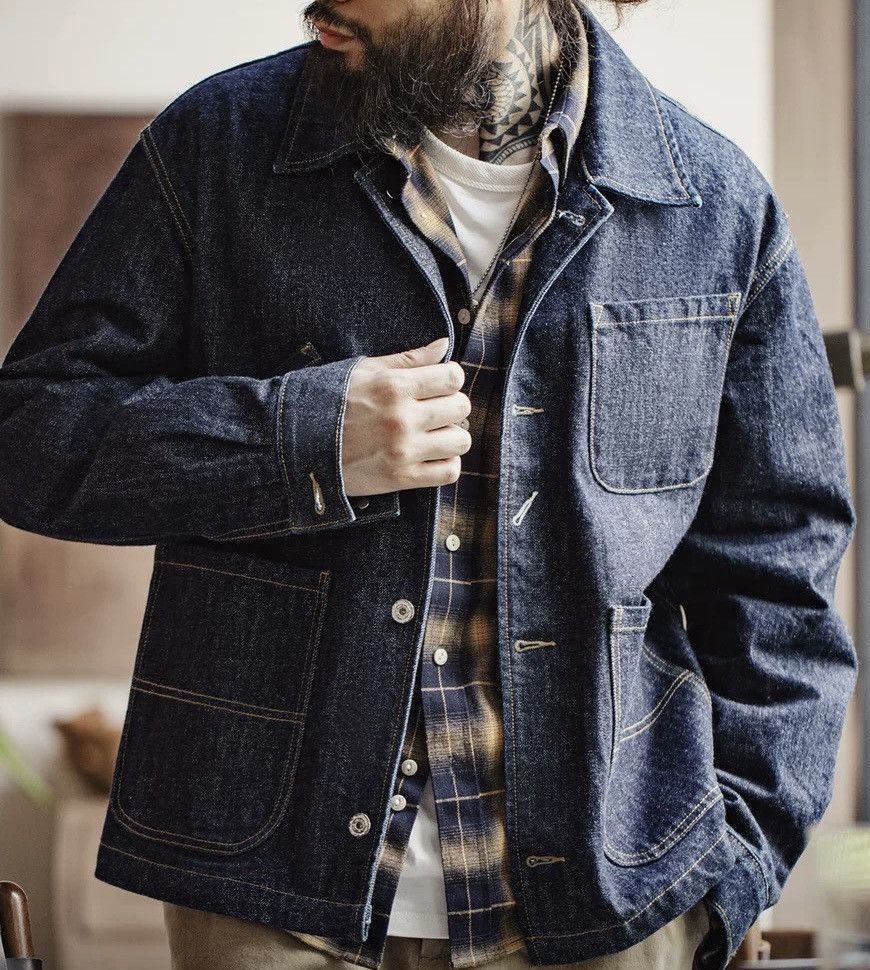 Retro fashion multi pocket denim blazer jacket coat