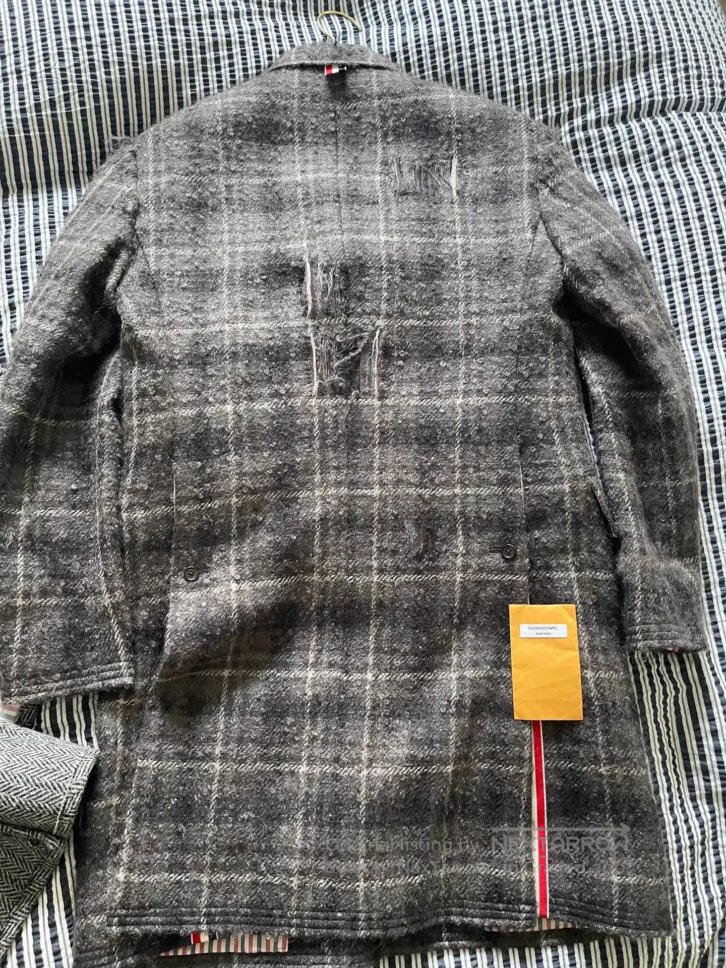 Thom Browne Gray Plaid Frayed Detail Long Coat . Size US M / EU 48-50 / 2 - 4 Thumbnail