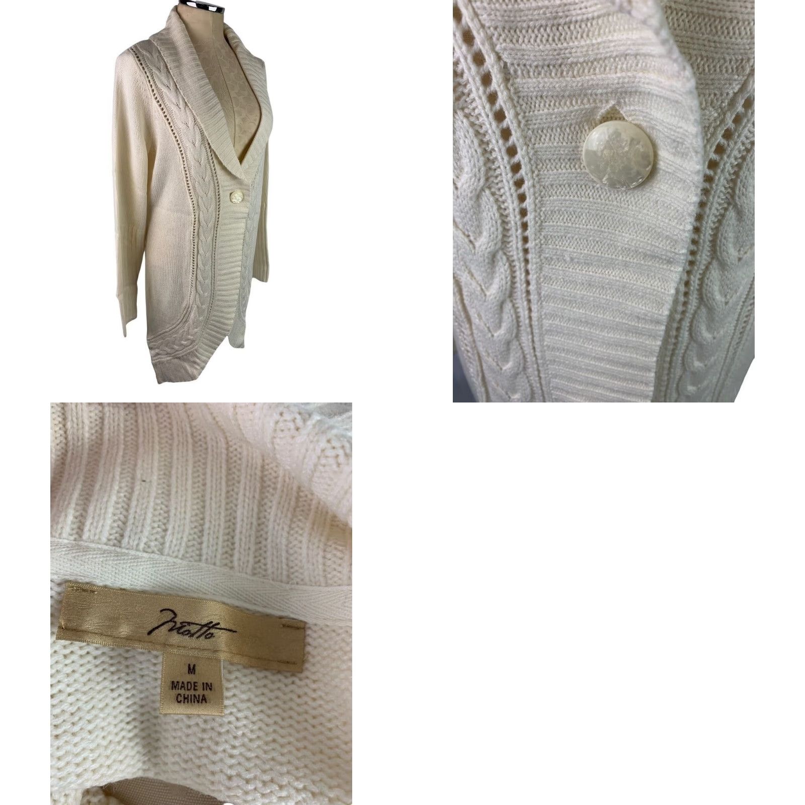 Vintage Motto Cardigan Sweater Women Medium Ivory Long Size M / US 6-8 / IT 42-44 - 8 Thumbnail