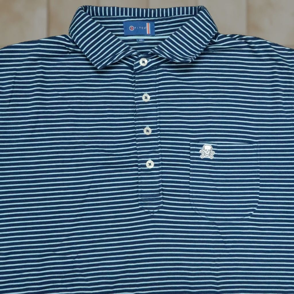 Vintage Stitch Polo Shirt Mens Large Blue Stripe Polo Short Sleeve Skull Crossbones Size US L / EU 52-54 / 3 - 1 Thumbnail