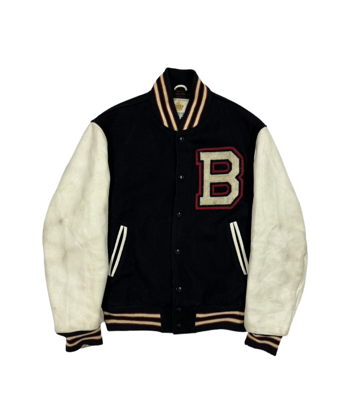 Vtg🔥80’s Golden Bear Wool Varsity Sleeve Leather Jacket