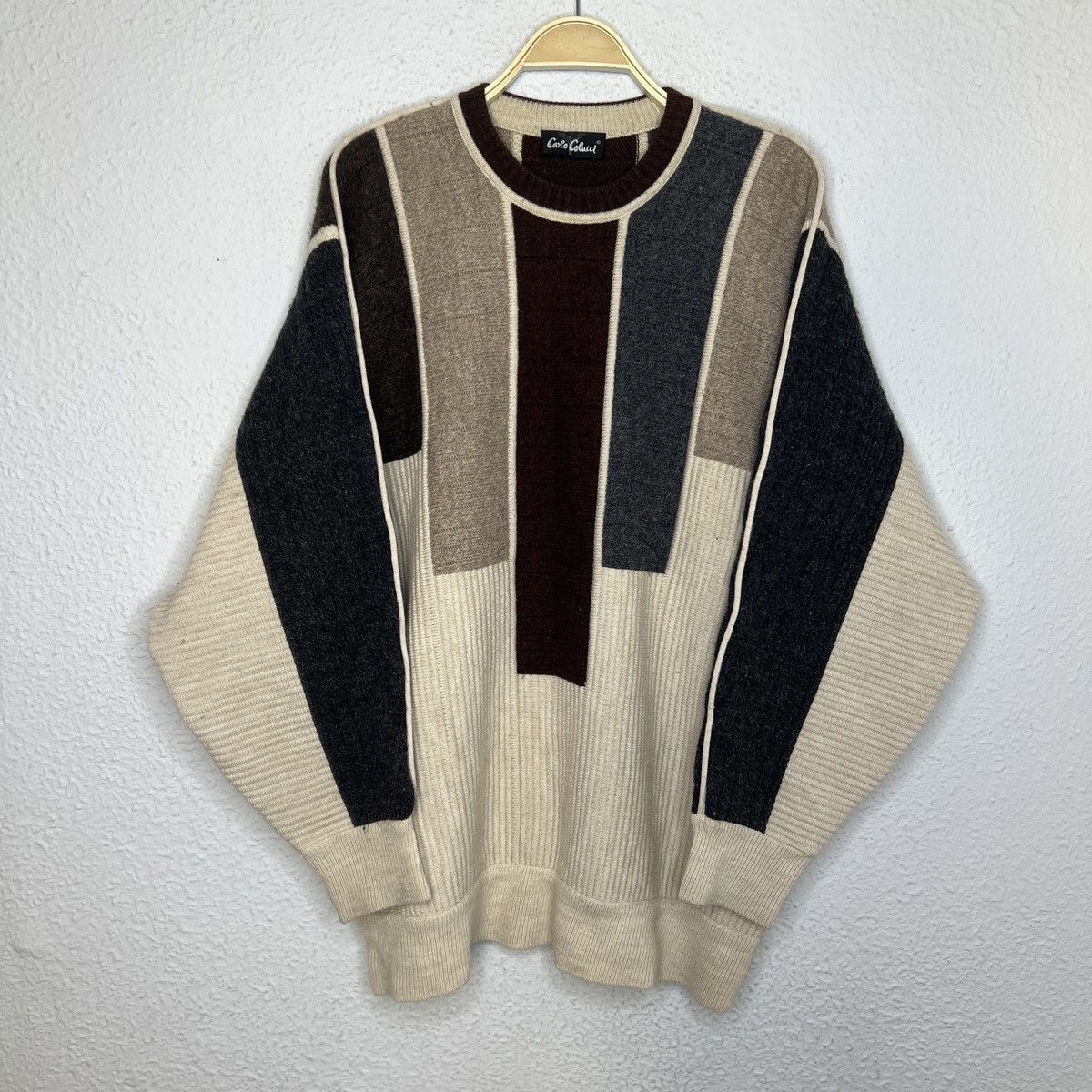 Carlo Colucci Carlo Colucci Coogi Style Jumper Knitwear Sweater Wool Beige Size US XL / EU 56 / 4 - 1 Thumbnail
