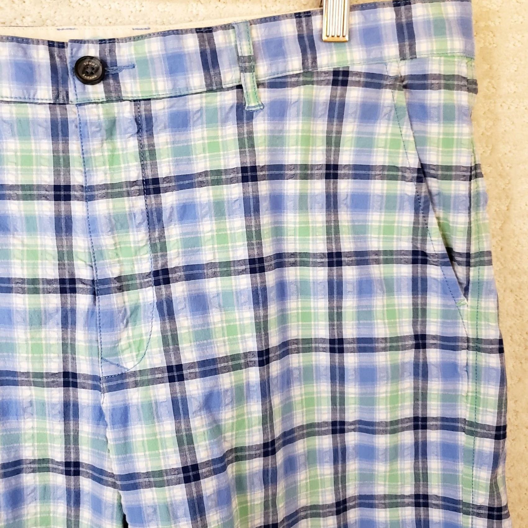 Tommy Bahama Tommy Bahama Men's Bermuda Shorts Blue Plaid 38" Inseam 9" Cotton Spandex Flat Front Pockets Beach Outdoor Preppy Size US 38 / EU 54 - 4 Thumbnail
