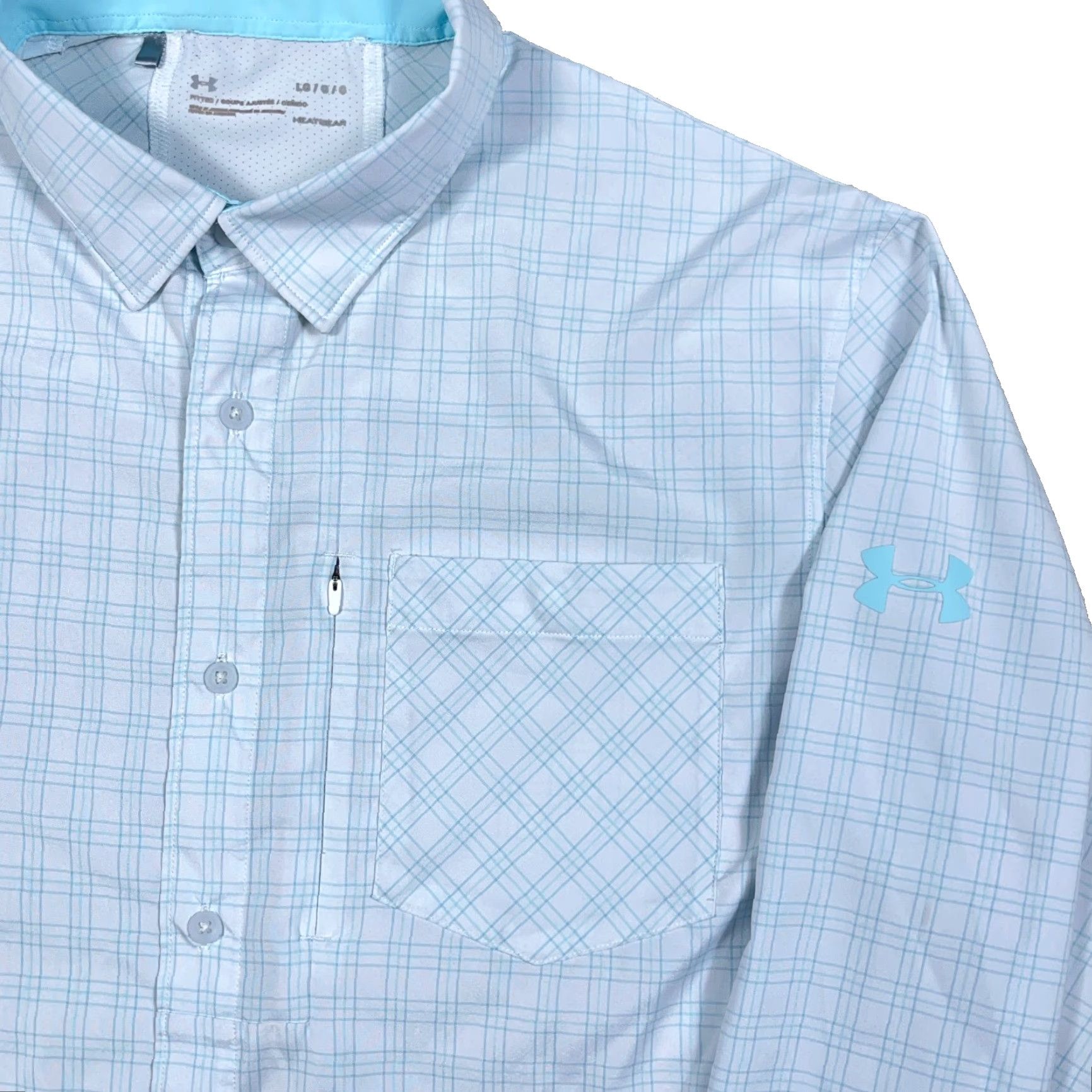 Under Armour Under Armour Button-Up Shirt Men Large White Blue Lightweight Moisture Wicking Plaid Performance Outdoor Size US L / EU 52-54 / 3 - 2 Thumbnail
