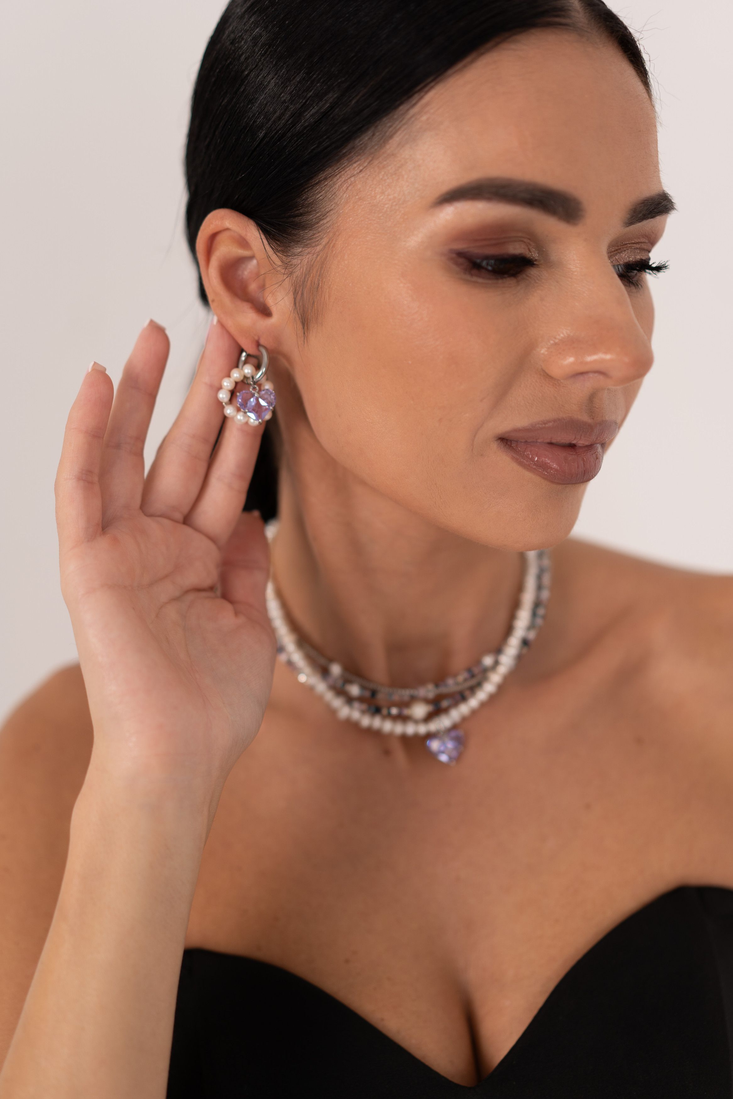 Other Handmade Pearl & Crystal Jewelry Set – Violet Heart Pendant Size ONE SIZE - 7 Thumbnail