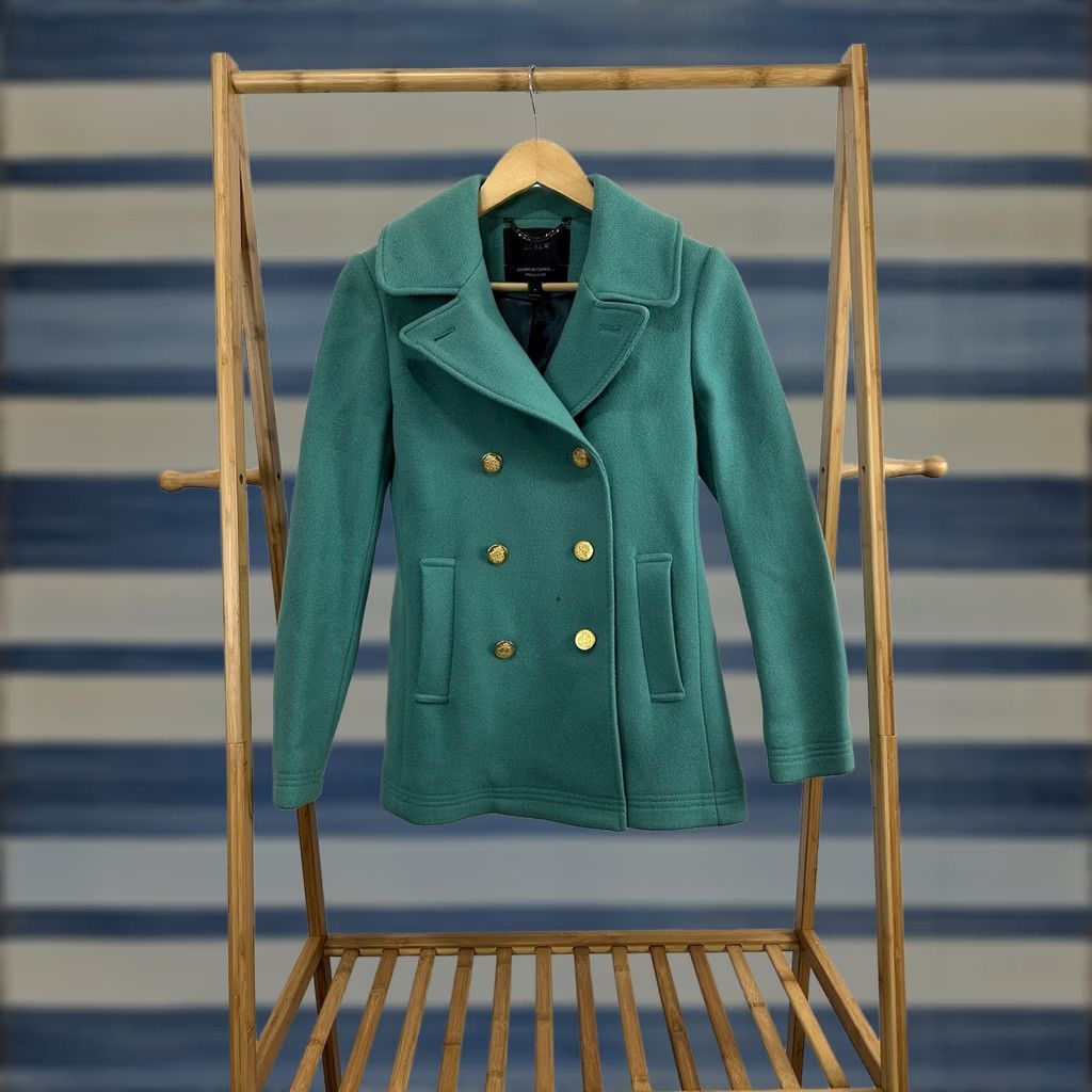 J.Crew J. Crew Stadium Cloth Teal Nello Gori Wool Pea Coat Gold Buttons Size 0 Women's Coat Teal Pea Coat 0 Womens Size XS / US 0-2 / IT 36-38 - 1 Thumbnail