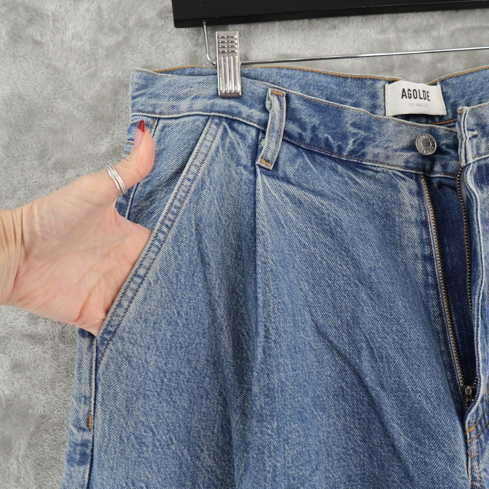 Agolde AGOLDE Ellis Trouser Wide Leg Denim Jeans Womens 28 Pleated Size 28" / US 6 / IT 42 - 5 Thumbnail